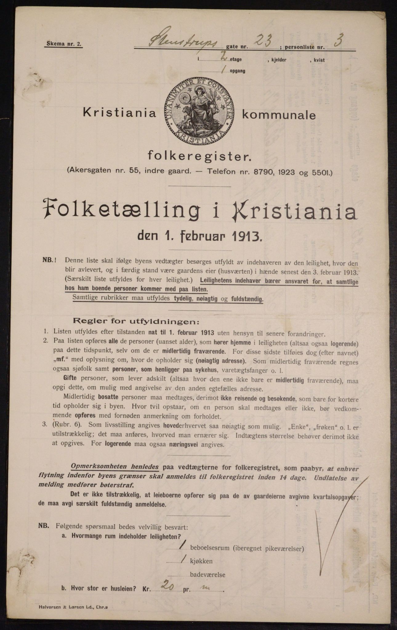 OBA, Kommunal folketelling 1.2.1913 for Kristiania, 1913, s. 101497