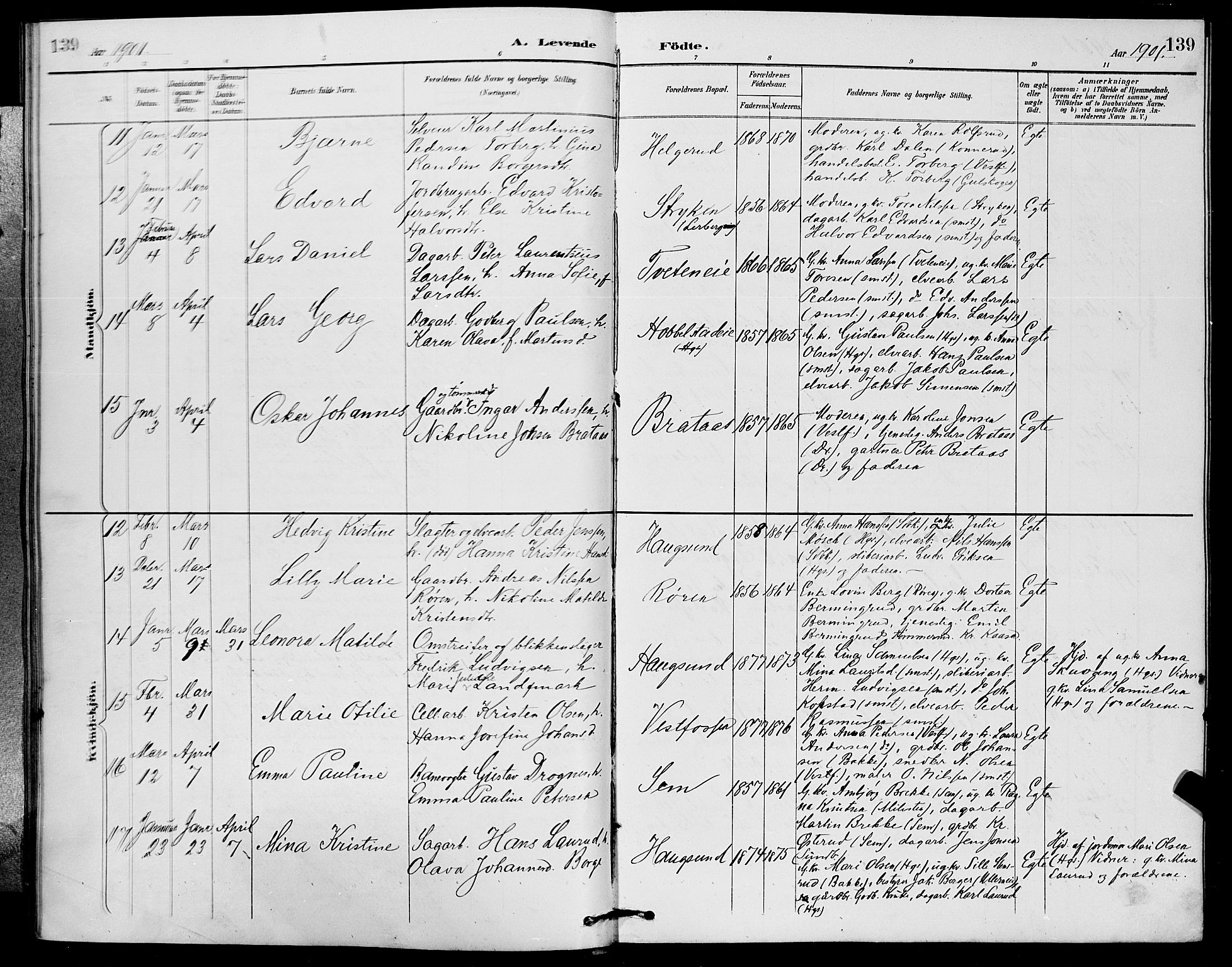 Eiker kirkebøker, AV/SAKO-A-4/G/Ga/L0007: Klokkerbok nr. I 7, 1893-1902, s. 139