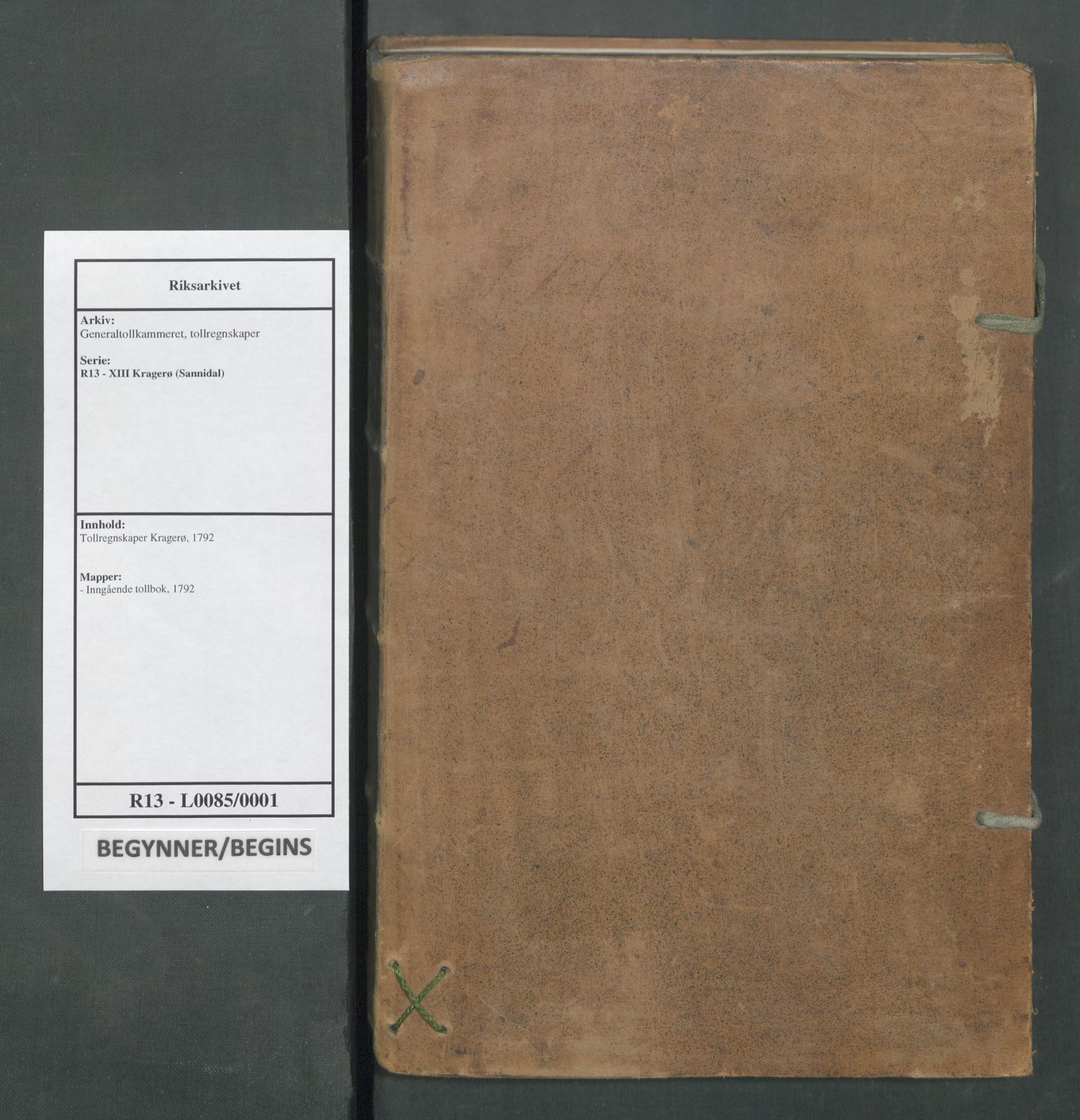 Generaltollkammeret, tollregnskaper, RA/EA-5490/R13/L0085/0001: Tollregnskaper Kragerø / Inngående tollbok, 1790-1792