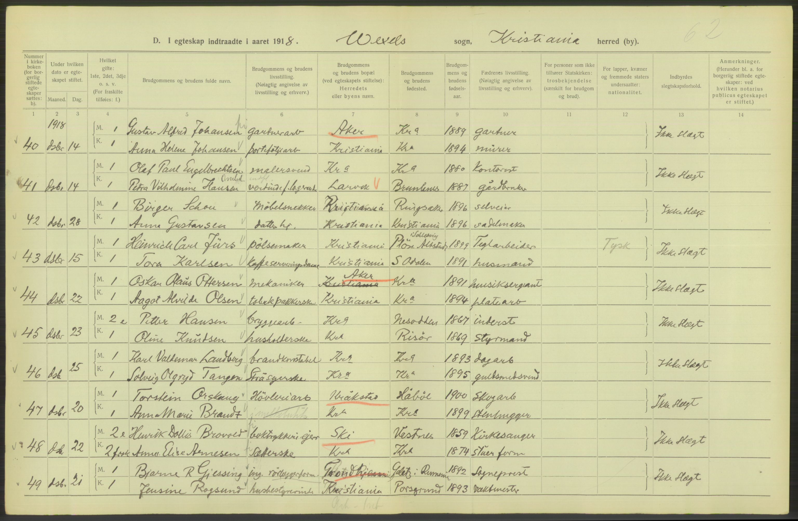 Statistisk sentralbyrå, Sosiodemografiske emner, Befolkning, RA/S-2228/D/Df/Dfb/Dfbh/L0009: Kristiania: Gifte, 1918, s. 844