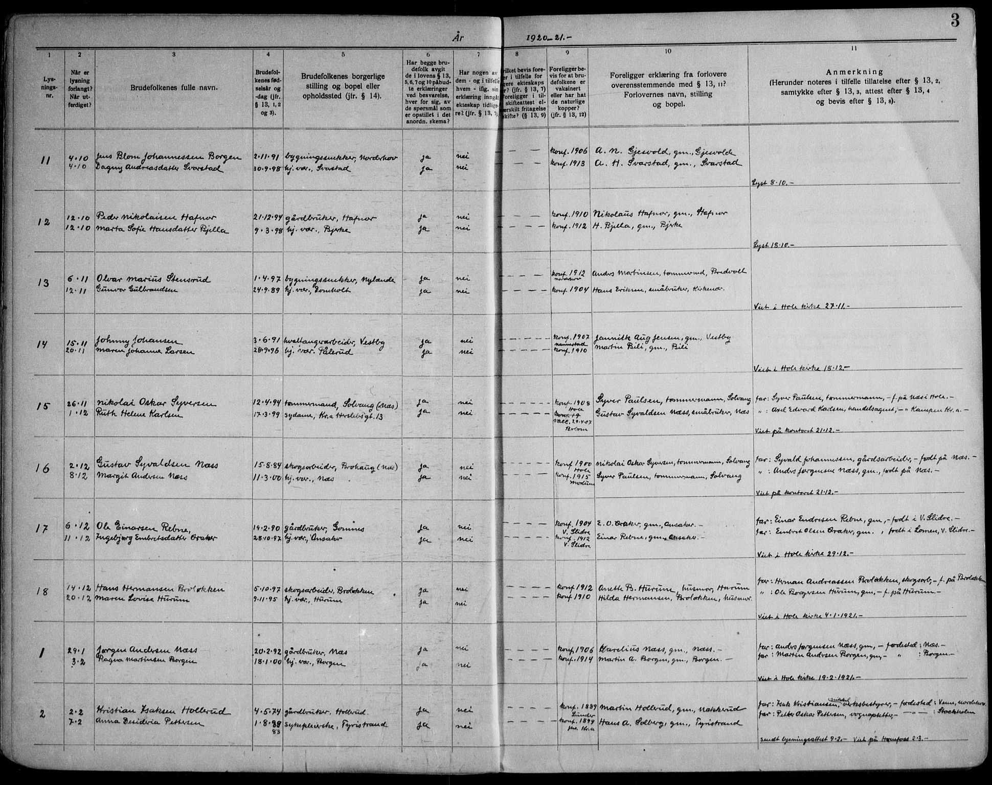 Hole kirkebøker, SAKO/A-228/H/Ha/L0004: Lysningsprotokoll nr. 4, 1919-1960, s. 3