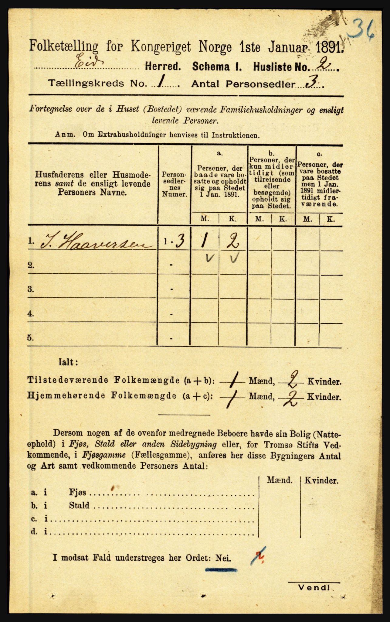 RA, Folketelling 1891 for 1443 Eid herred, 1891, s. 43