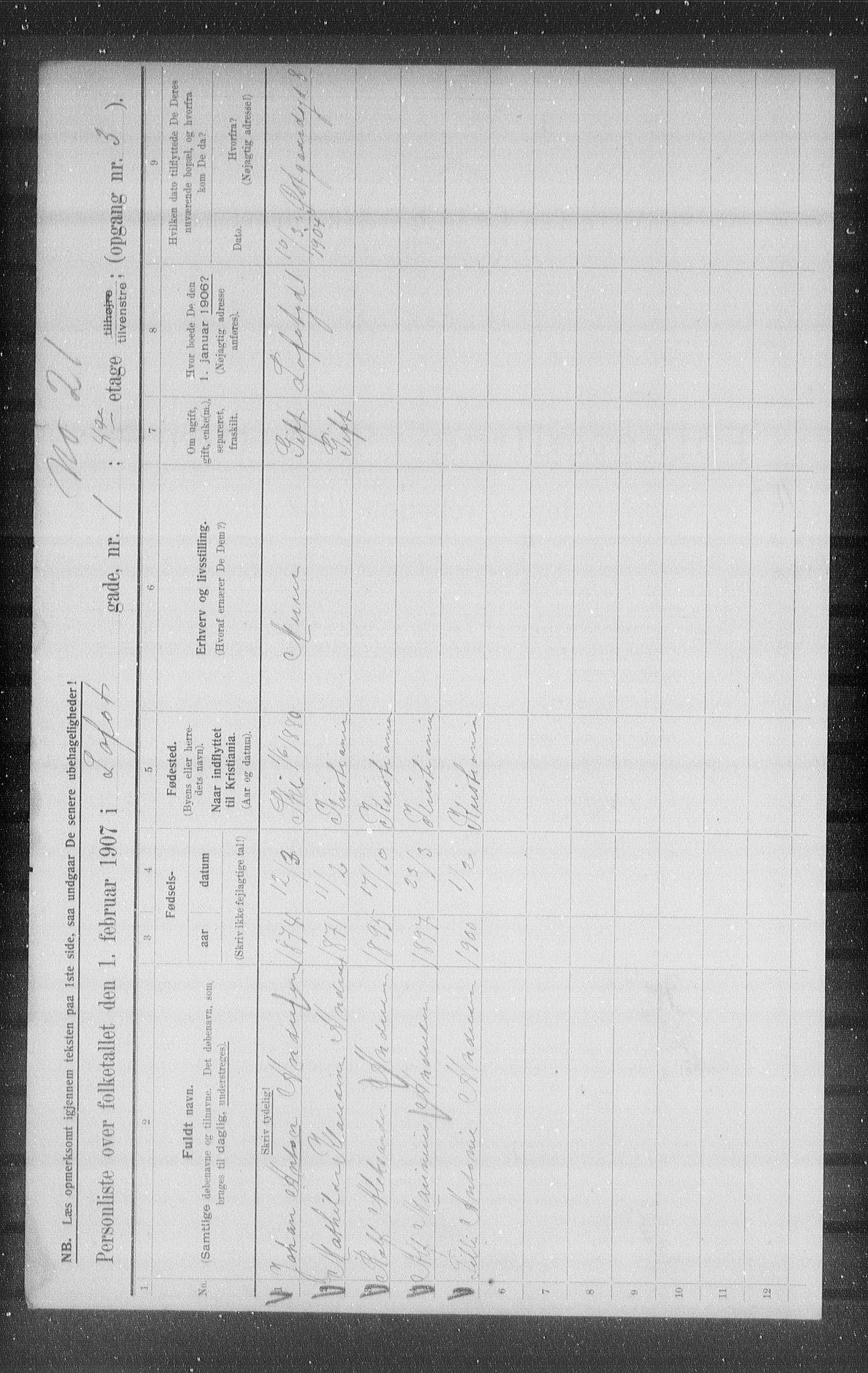 OBA, Kommunal folketelling 1.2.1907 for Kristiania kjøpstad, 1907, s. 29839