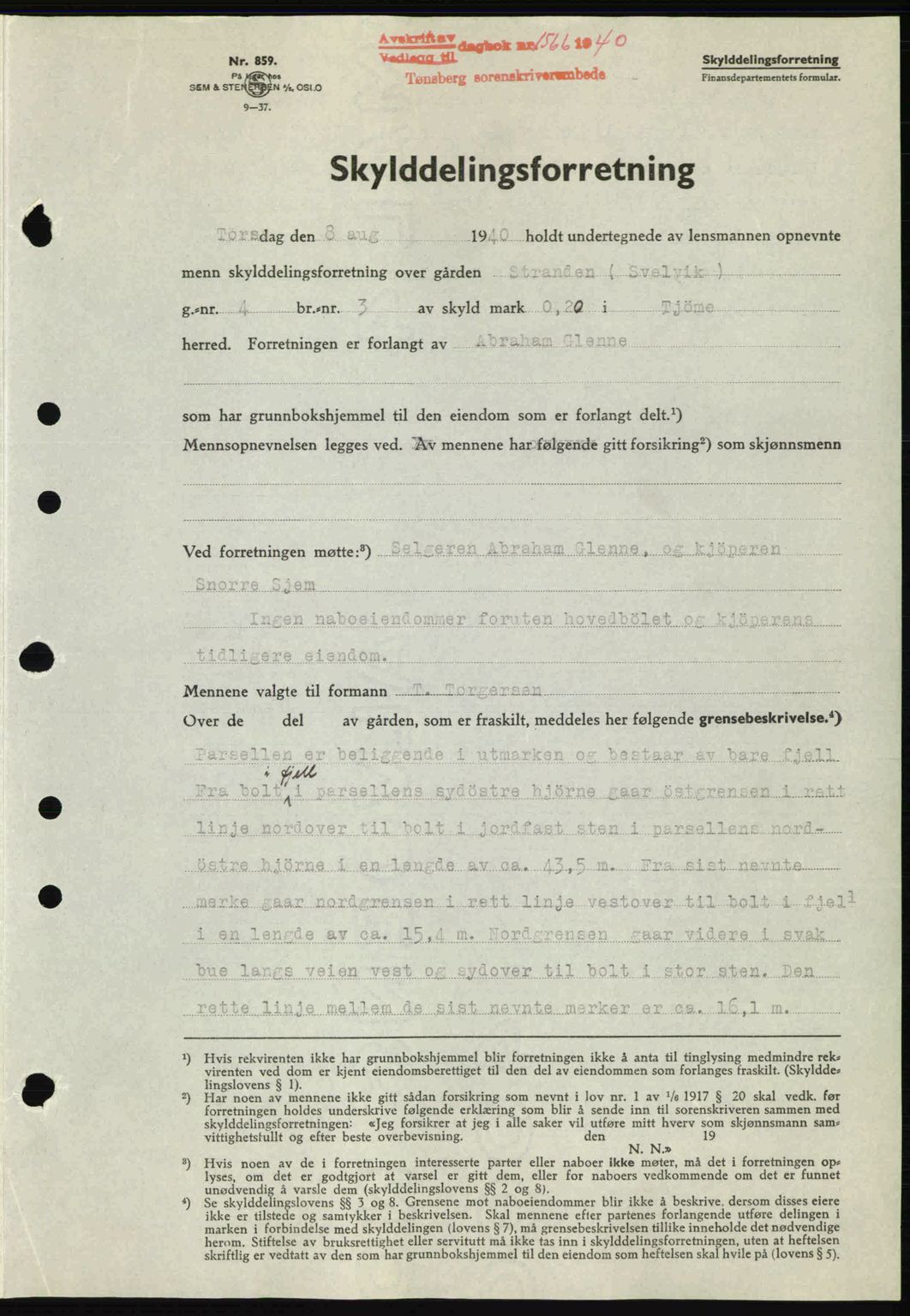 Tønsberg sorenskriveri, AV/SAKO-A-130/G/Ga/Gaa/L0009: Pantebok nr. A9, 1940-1941, Dagboknr: 1566/1940