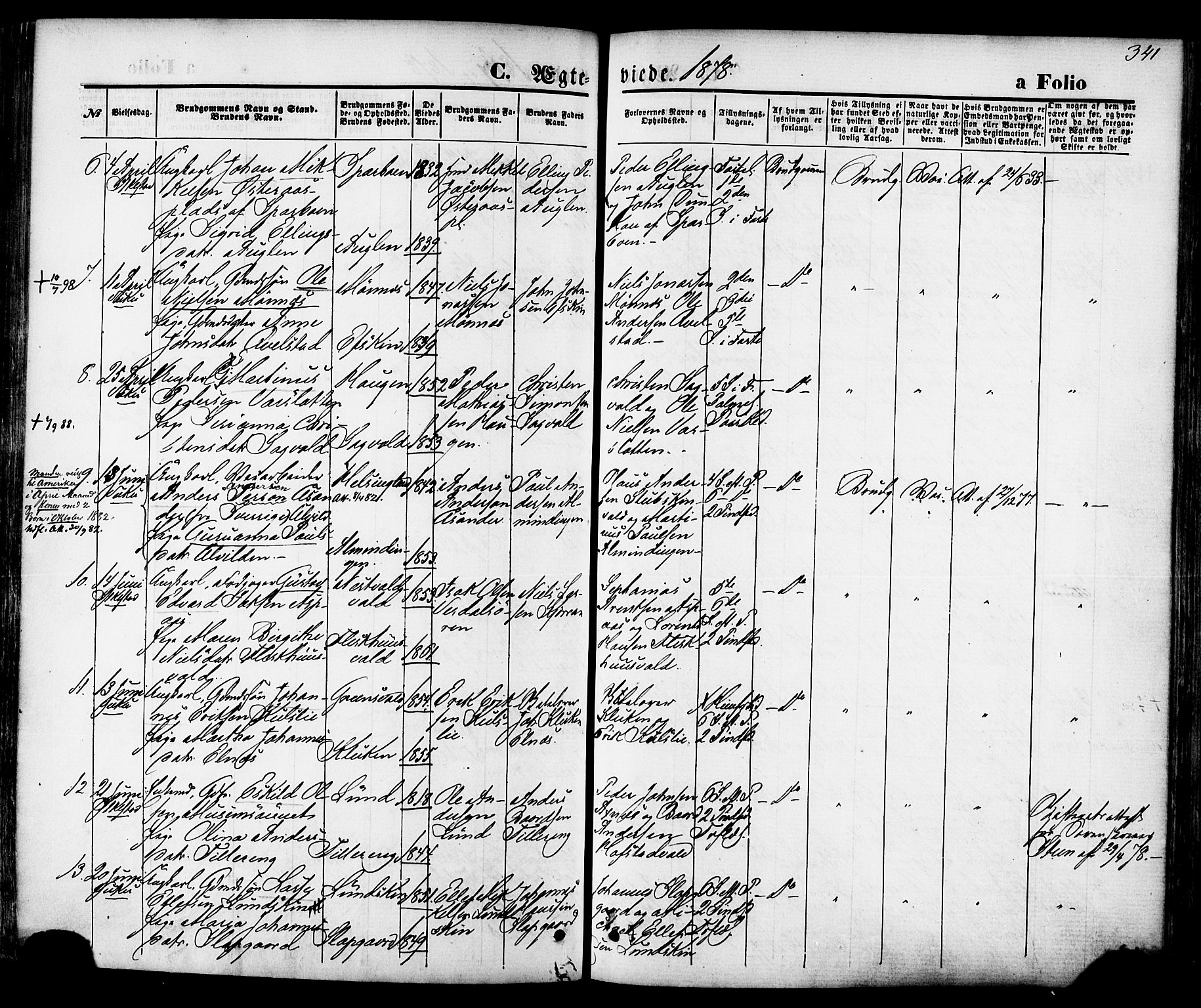 Ministerialprotokoller, klokkerbøker og fødselsregistre - Nord-Trøndelag, AV/SAT-A-1458/723/L0242: Ministerialbok nr. 723A11, 1870-1880, s. 341