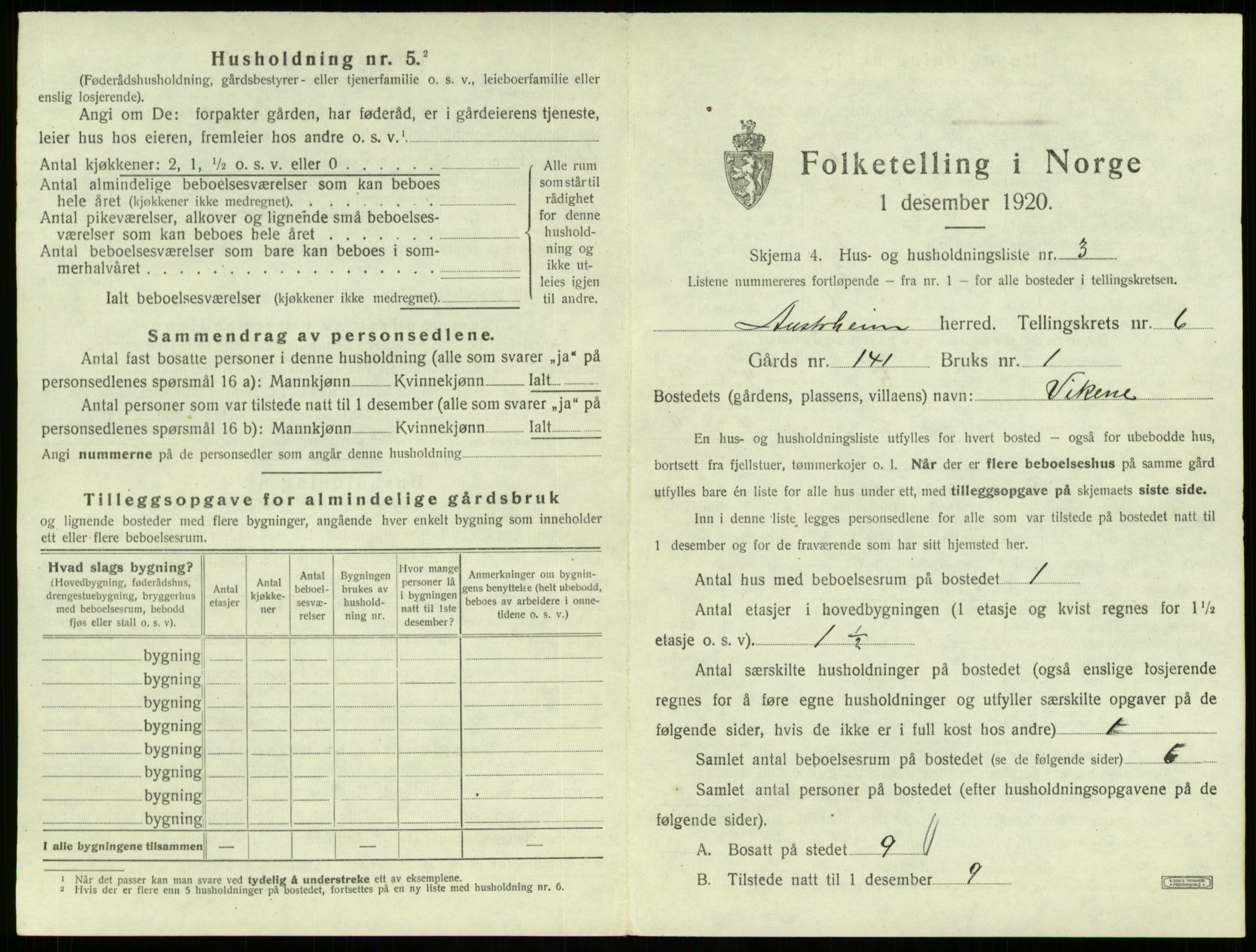 SAB, Folketelling 1920 for 1264 Austrheim herred, 1920, s. 300