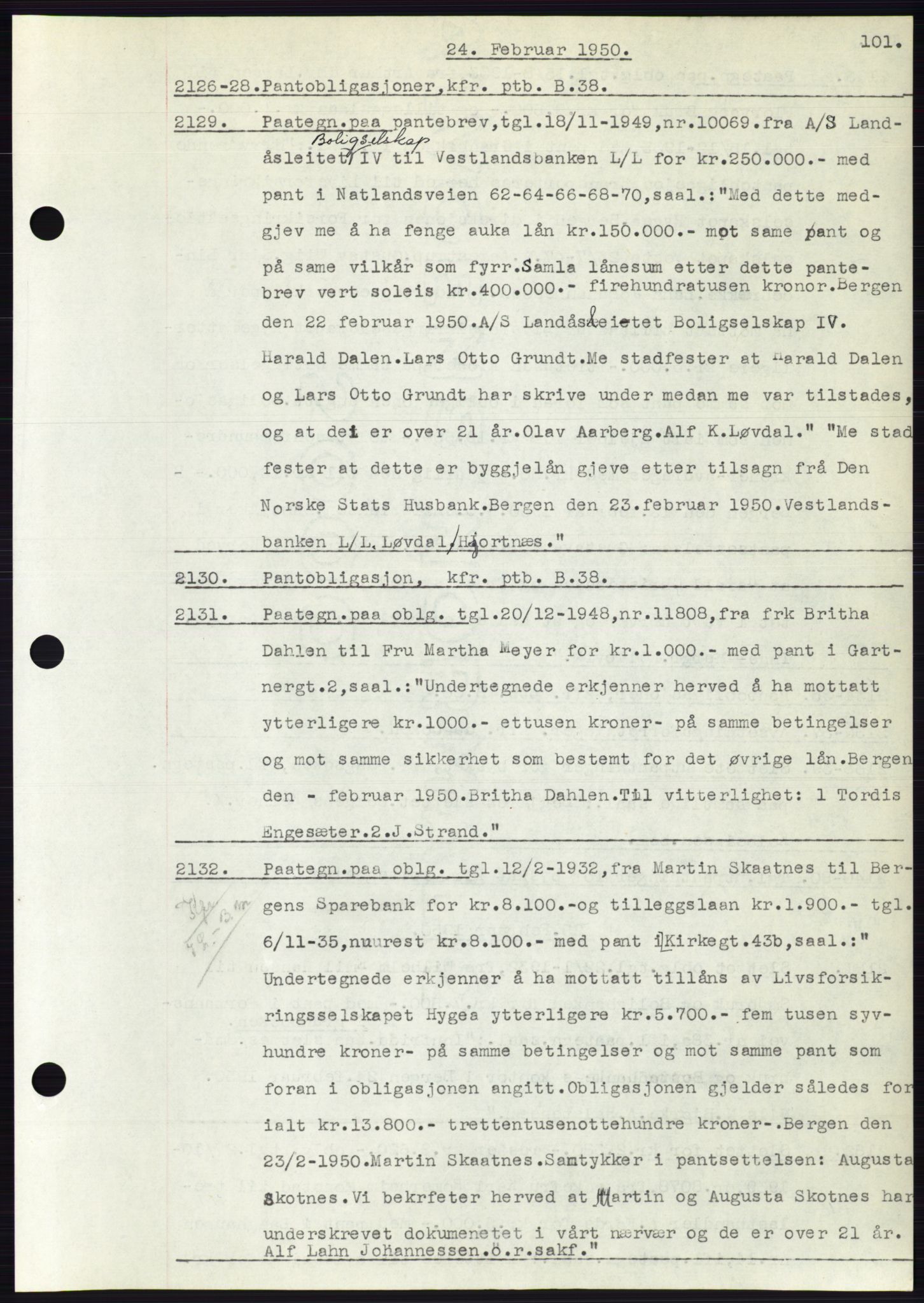 Byfogd og Byskriver i Bergen, AV/SAB-A-3401/03: Pantebok nr. C 38, 1949-1950, Dagboknr: 2126/1950