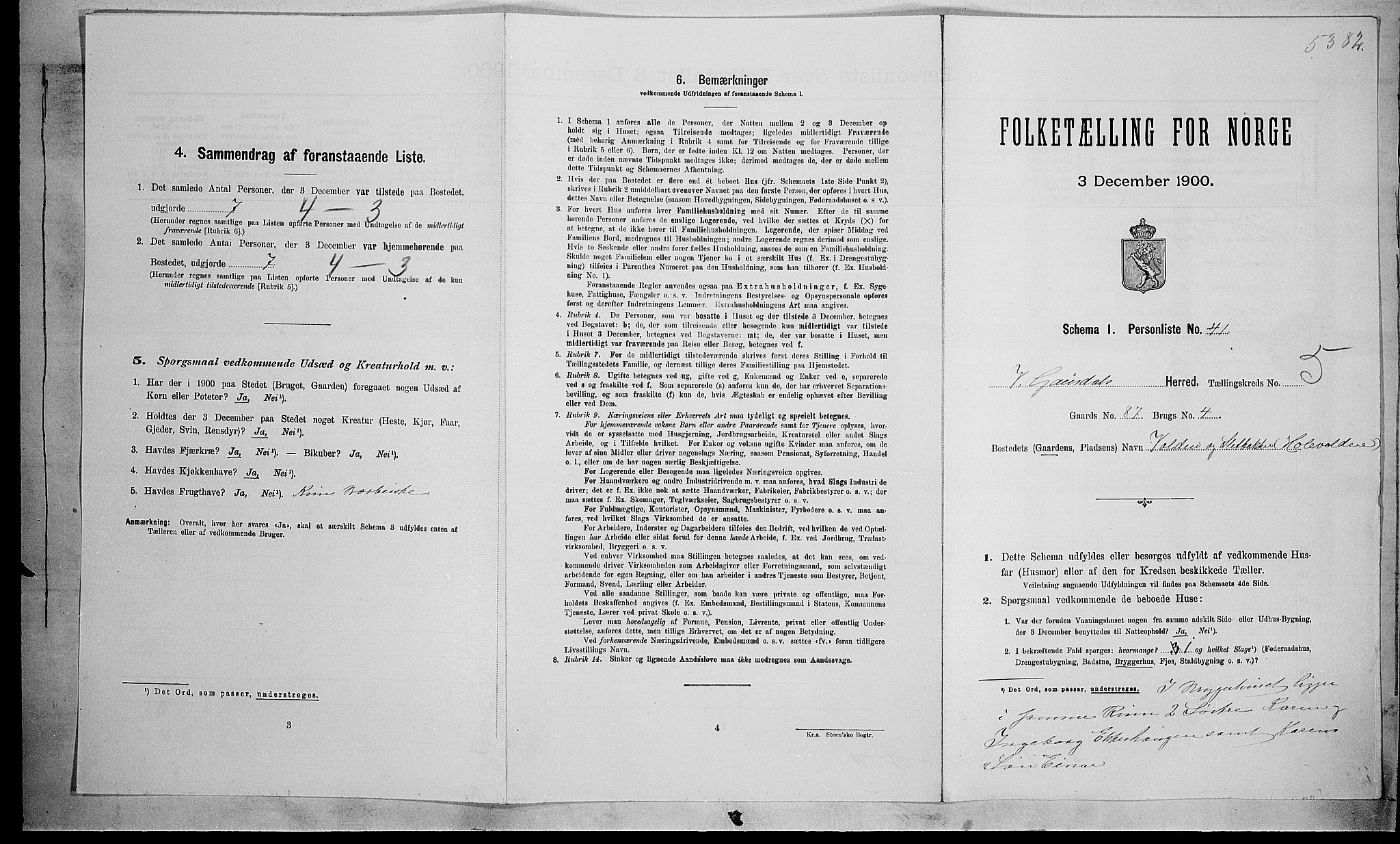 SAH, Folketelling 1900 for 0523 Vestre Gausdal herred, 1900, s. 702