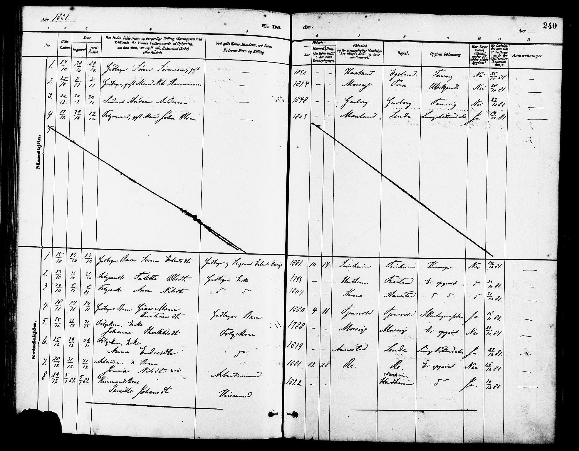 Lye sokneprestkontor, SAST/A-101794/001/30BA/L0009: Ministerialbok nr. A 8, 1881-1892, s. 240