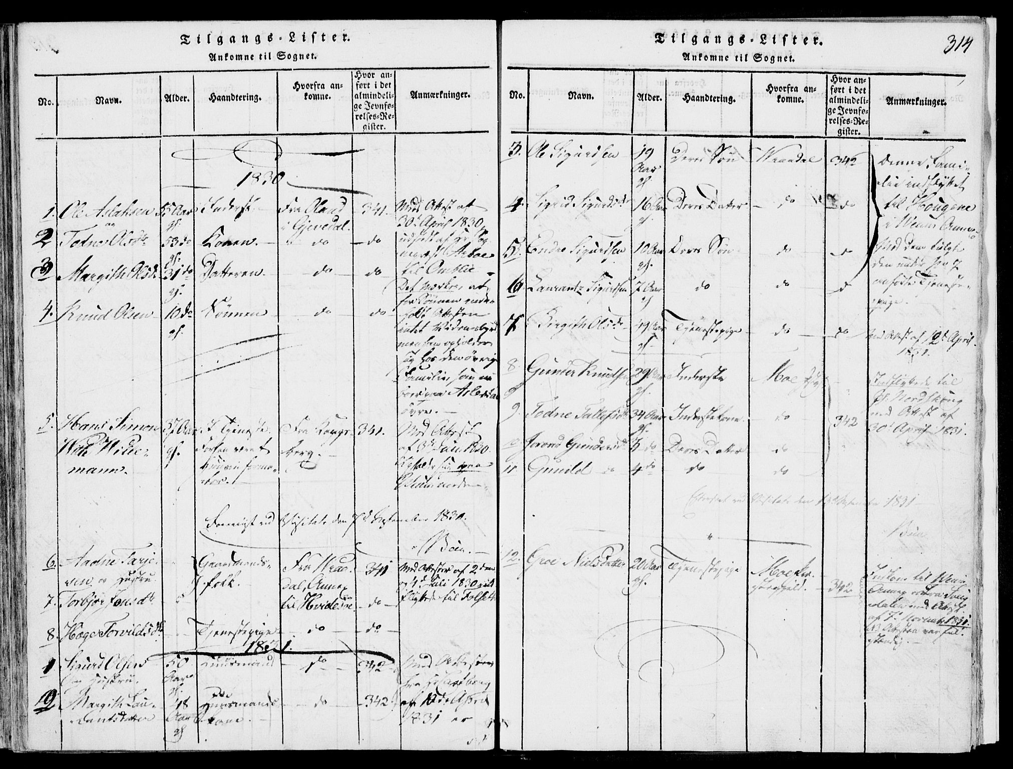 Fyresdal kirkebøker, AV/SAKO-A-263/F/Fb/L0001: Ministerialbok nr. II 1, 1815-1854, s. 314