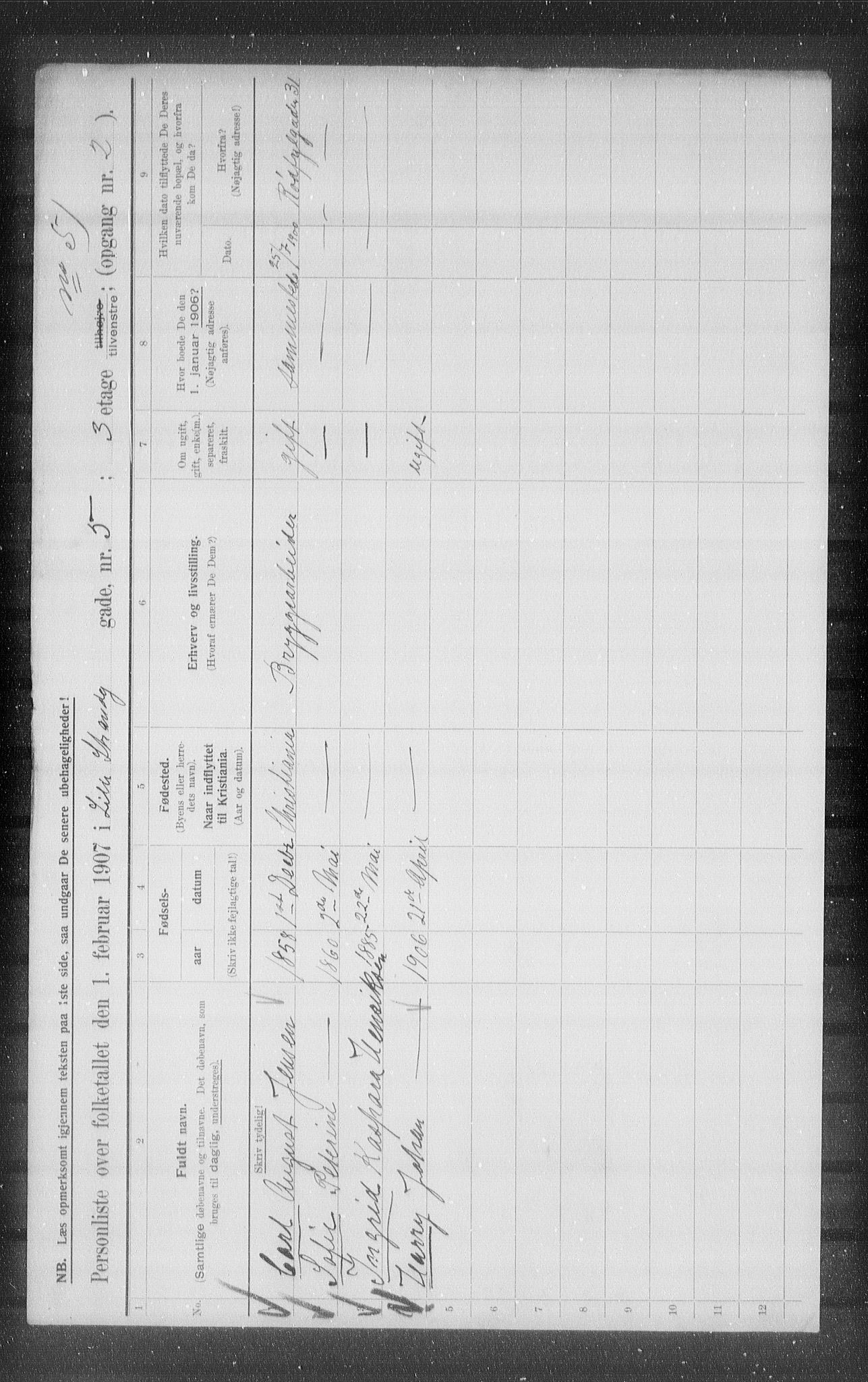 OBA, Kommunal folketelling 1.2.1907 for Kristiania kjøpstad, 1907, s. 29659