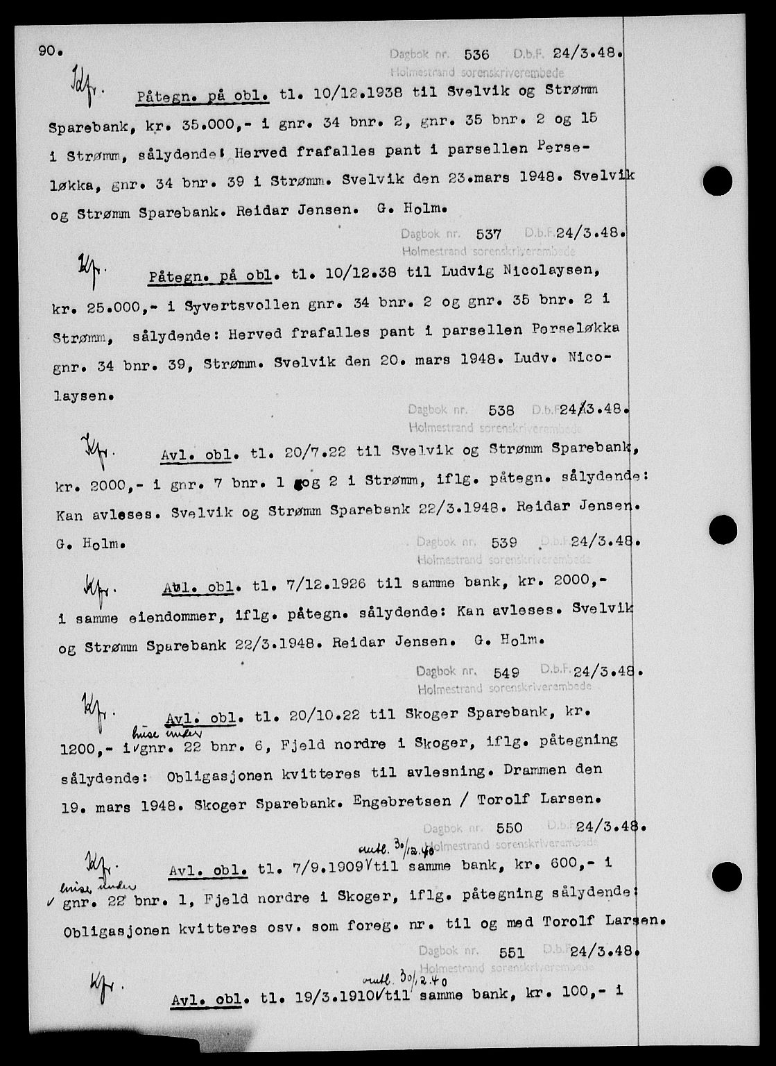 Holmestrand sorenskriveri, SAKO/A-67/G/Ga/Gab/L0058: Pantebok nr. B-58, 1947-1948, s. 90, Dagboknr: 536/1948