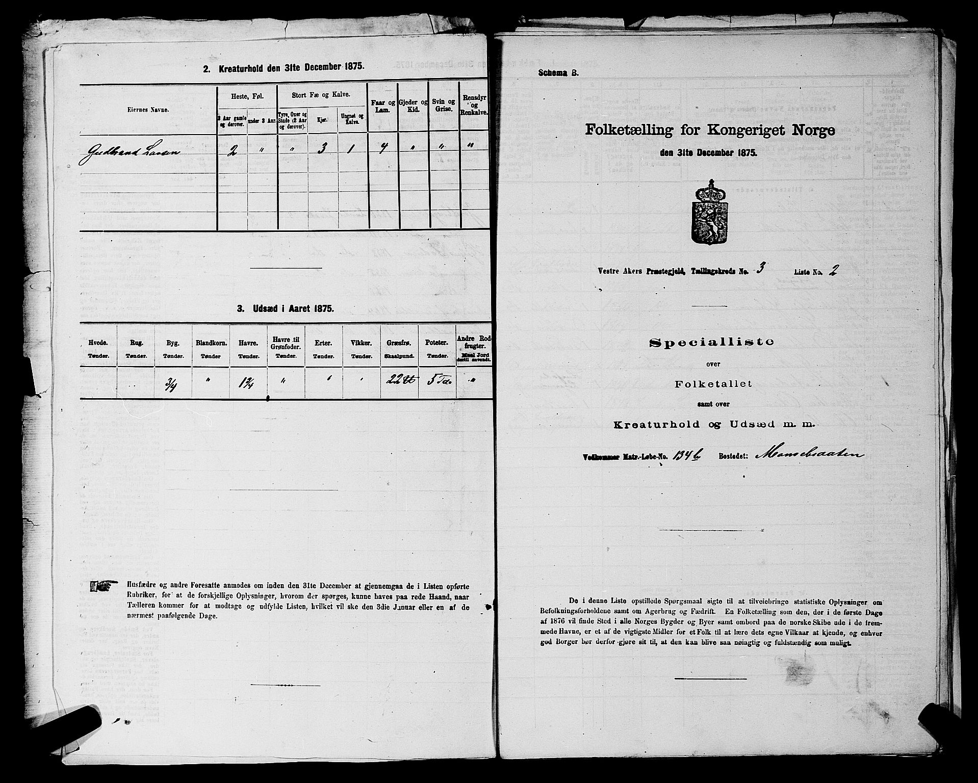 RA, Folketelling 1875 for 0218bP Østre Aker prestegjeld, 1875, s. 1014