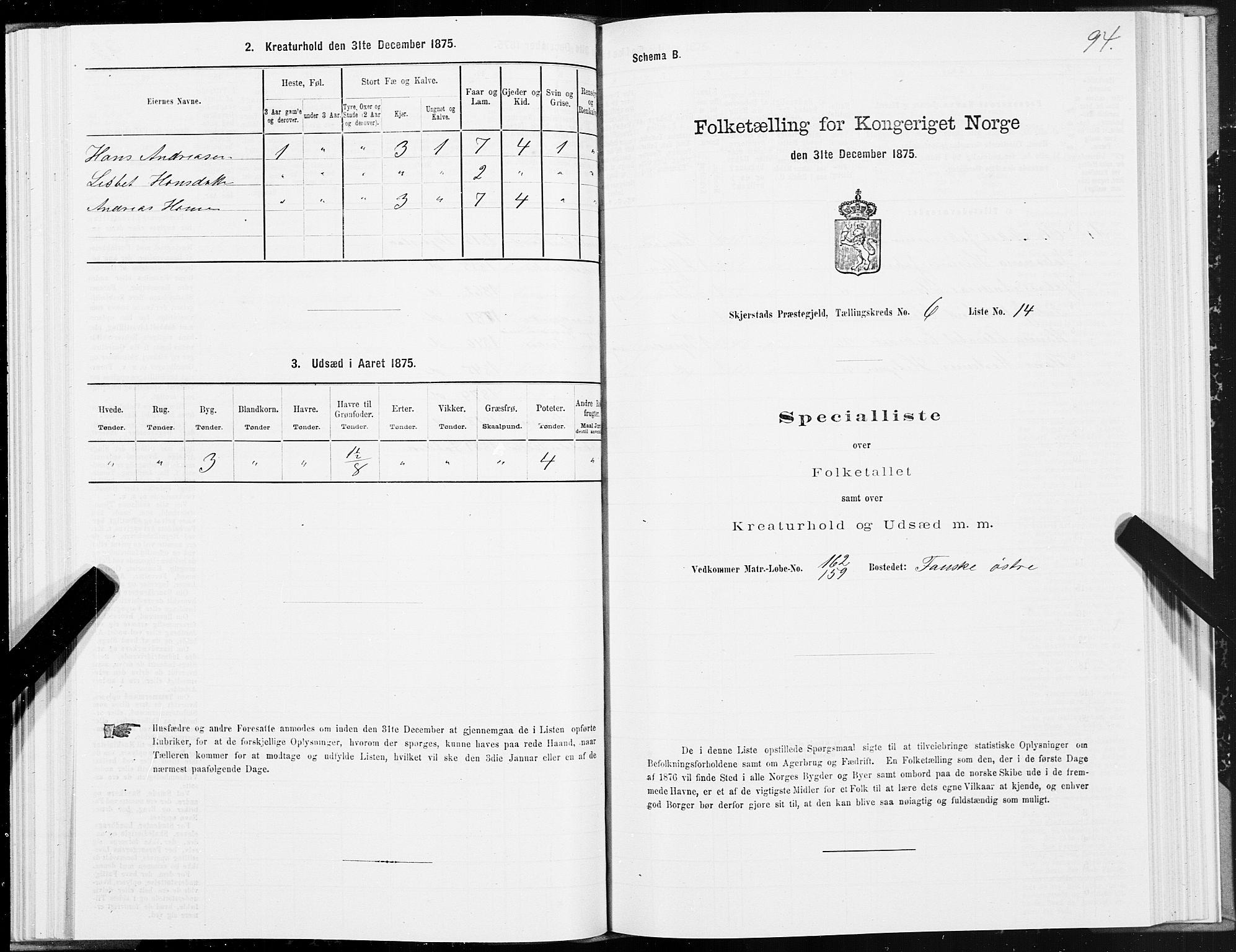SAT, Folketelling 1875 for 1842P Skjerstad prestegjeld, 1875, s. 3094