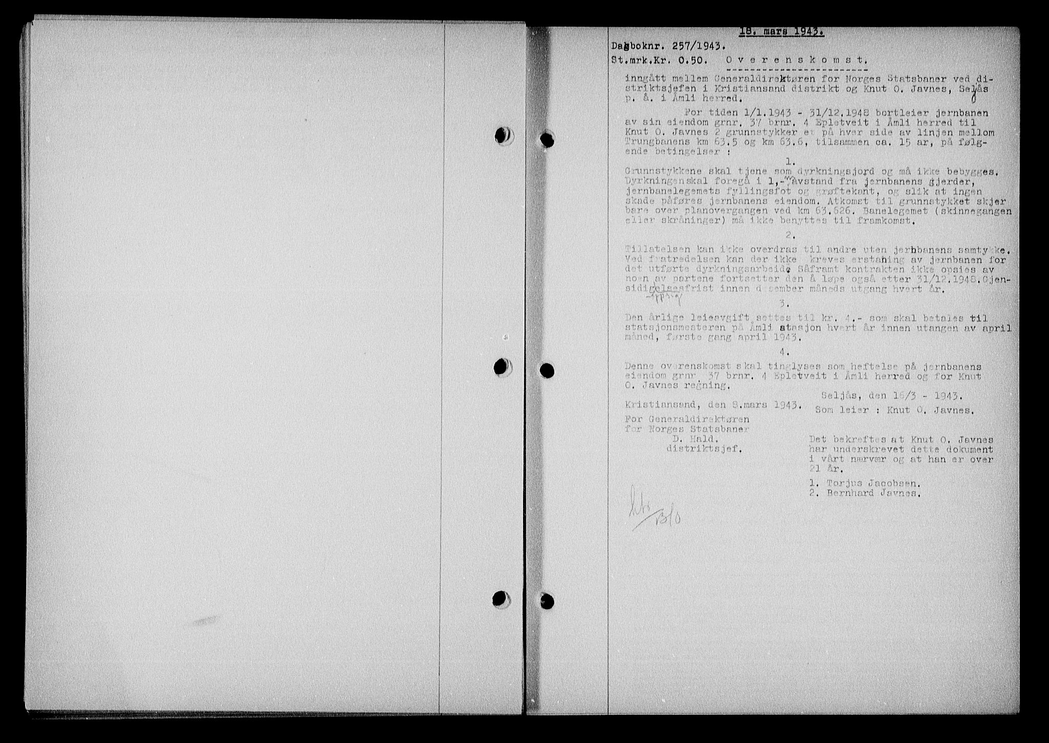 Nedenes sorenskriveri, AV/SAK-1221-0006/G/Gb/Gba/L0050: Pantebok nr. A-IV, 1942-1943, Dagboknr: 257/1943