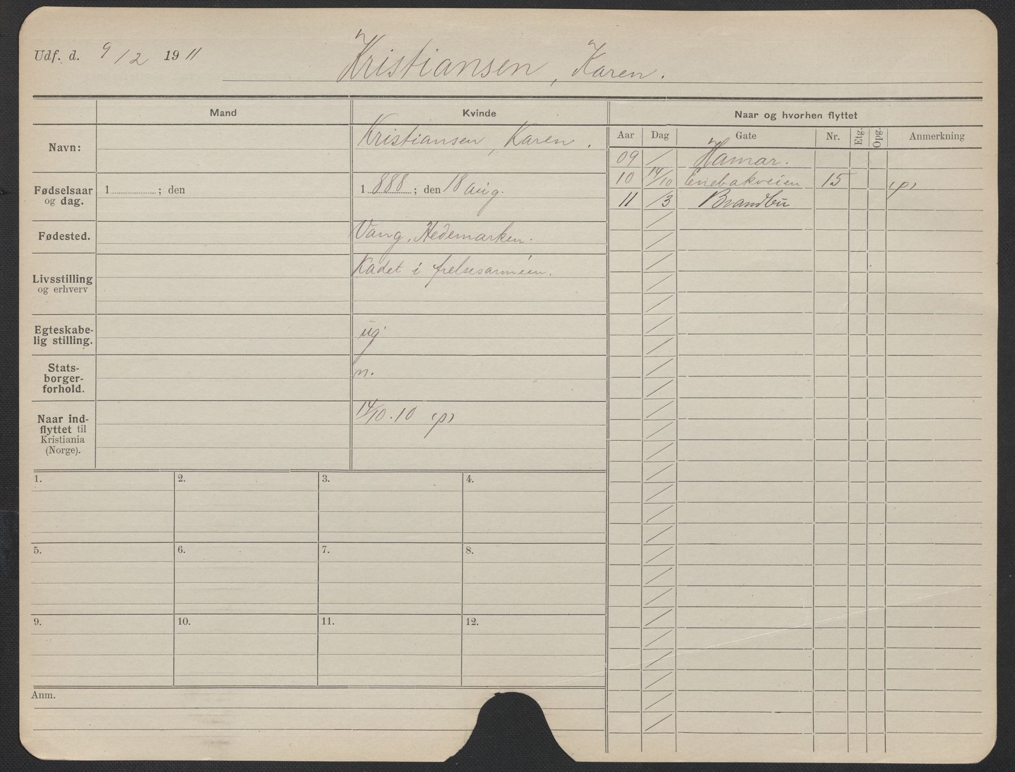 Oslo folkeregister, Registerkort, AV/SAO-A-11715/F/Fa/Fac/L0019: Kvinner, 1906-1914, s. 336a