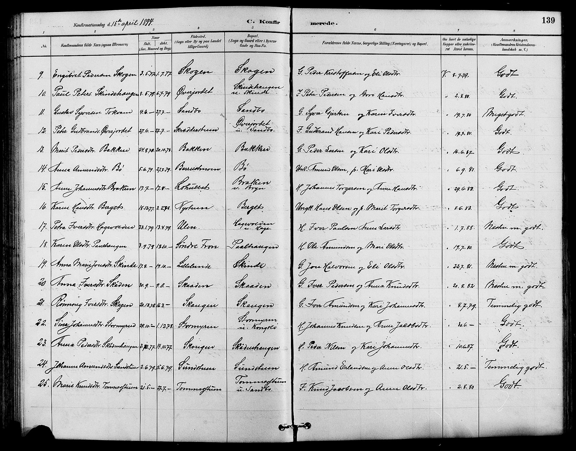 Nord-Fron prestekontor, AV/SAH-PREST-080/H/Ha/Hab/L0004: Klokkerbok nr. 4, 1884-1914, s. 139