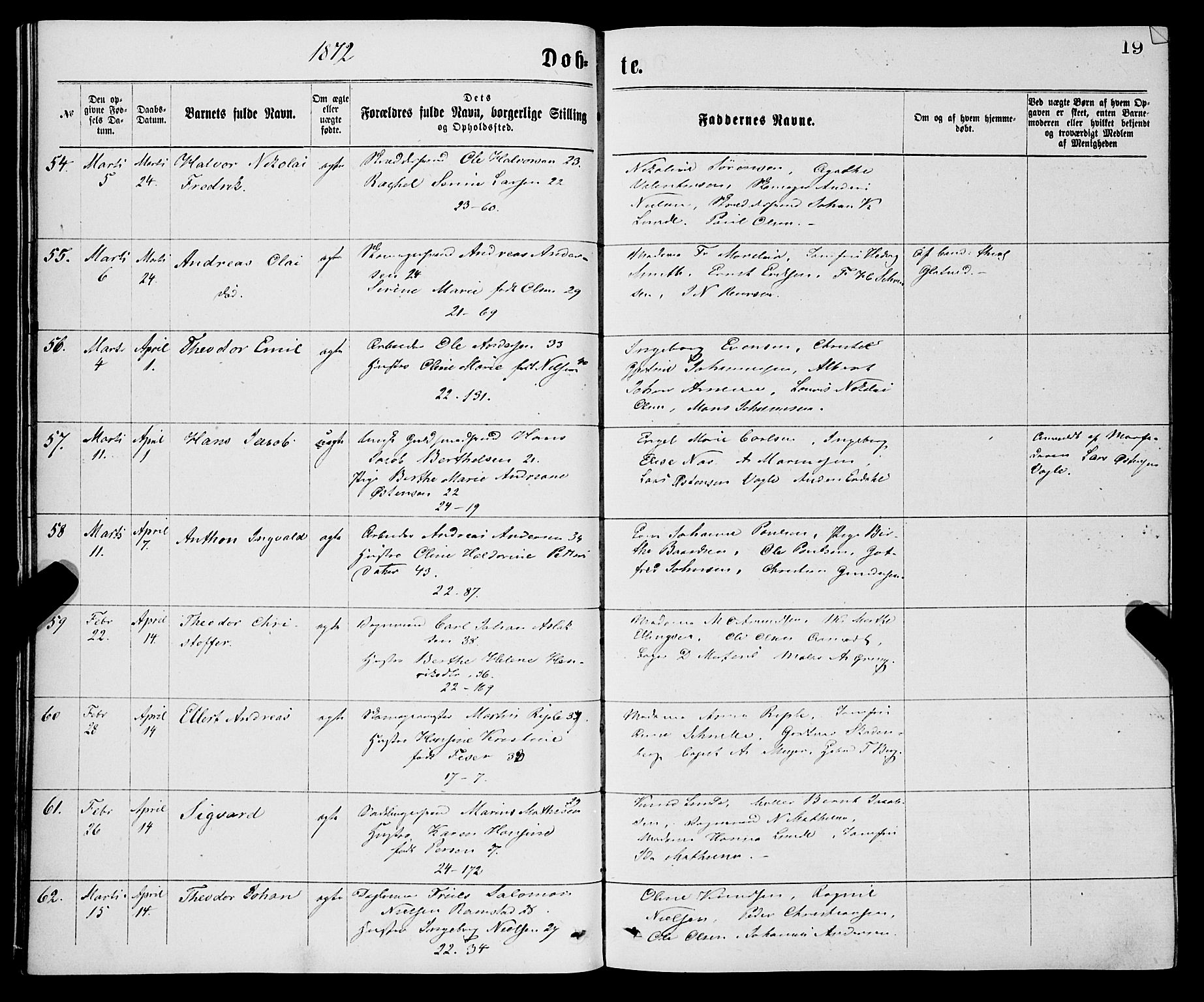 Korskirken sokneprestembete, AV/SAB-A-76101/H/Haa/L0020: Ministerialbok nr. B 6, 1871-1878, s. 19