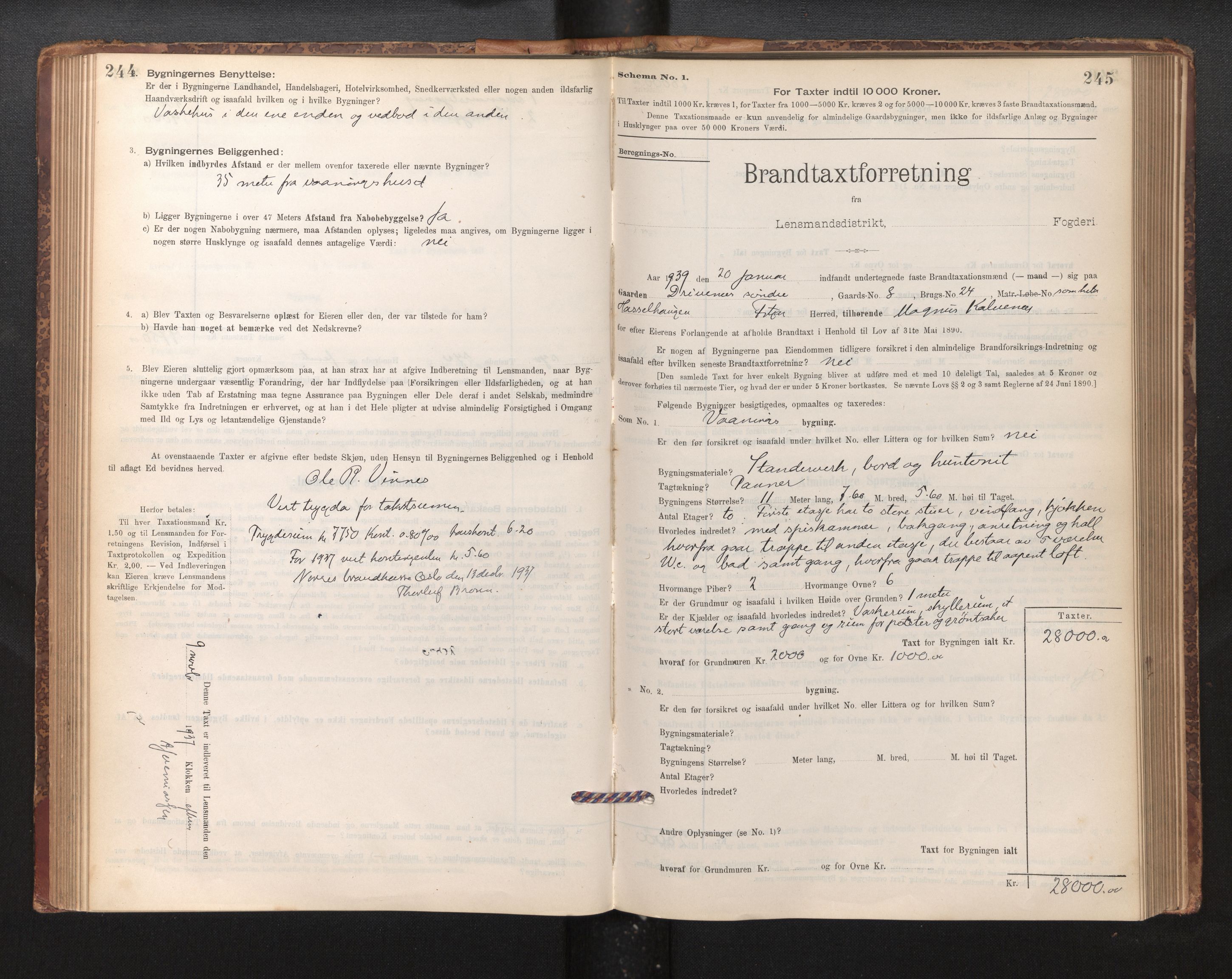 Lensmannen i Fitjar, AV/SAB-A-32001/0012/L0001: Branntakstprotokoll, skjematakst, 1895-1948, s. 244-245