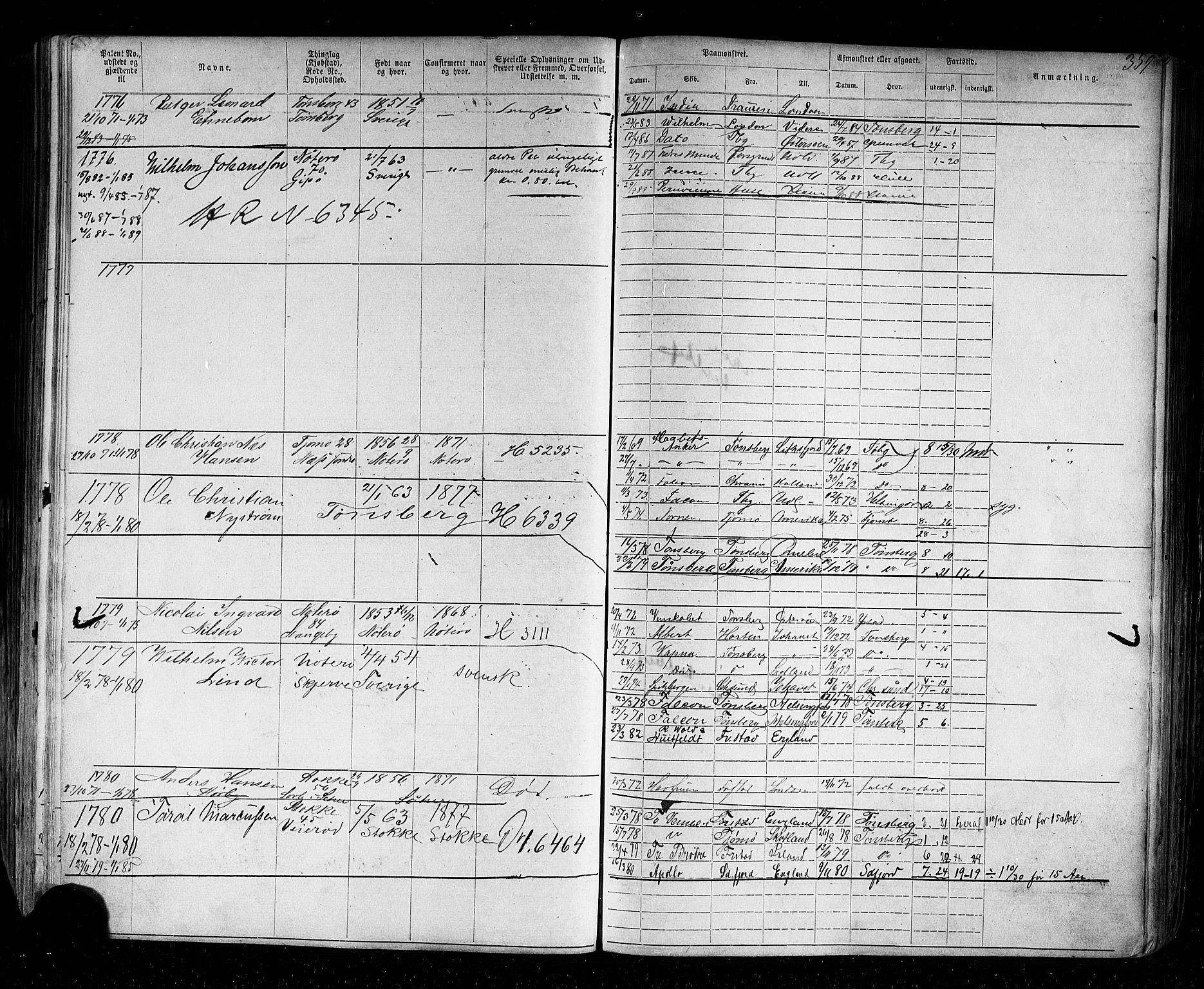 Tønsberg innrulleringskontor, AV/SAKO-A-786/F/Fb/L0002: Annotasjonsrulle Patent nr. 1-2635, 1869-1877, s. 396