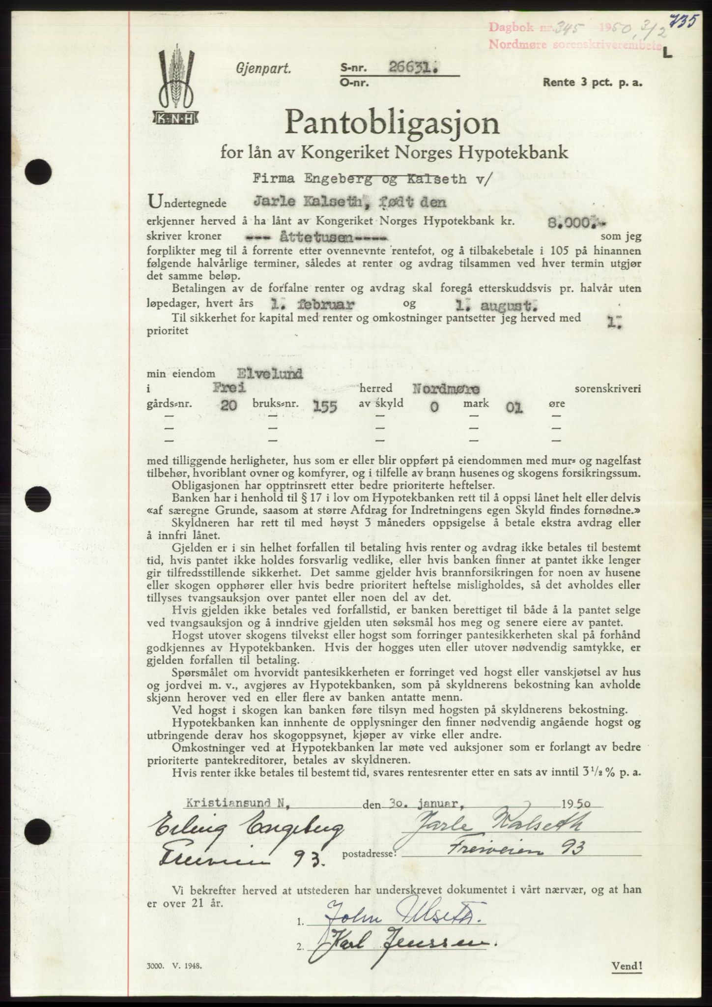 Nordmøre sorenskriveri, AV/SAT-A-4132/1/2/2Ca: Pantebok nr. B103, 1949-1950, Dagboknr: 345/1950
