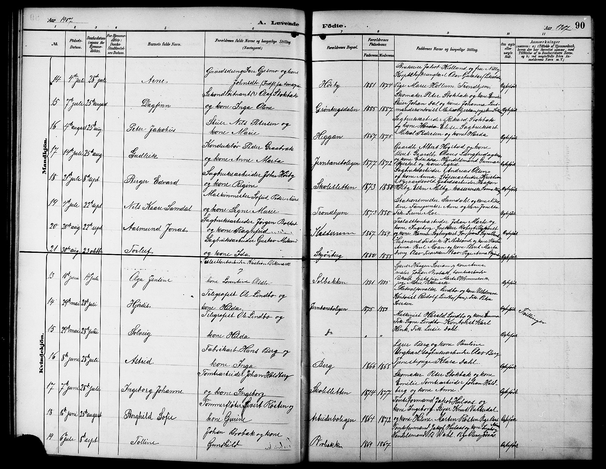 Ministerialprotokoller, klokkerbøker og fødselsregistre - Sør-Trøndelag, SAT/A-1456/617/L0431: Klokkerbok nr. 617C01, 1889-1910, s. 90