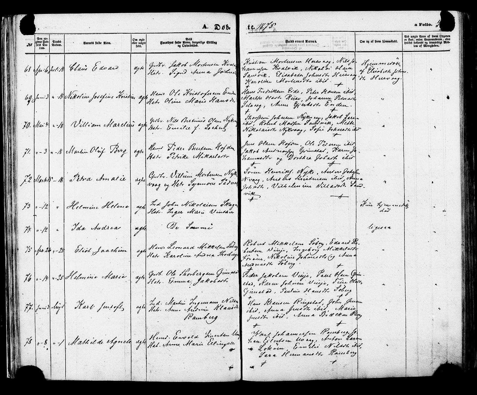 Ministerialprotokoller, klokkerbøker og fødselsregistre - Nordland, AV/SAT-A-1459/891/L1301: Ministerialbok nr. 891A06, 1870-1878, s. 54