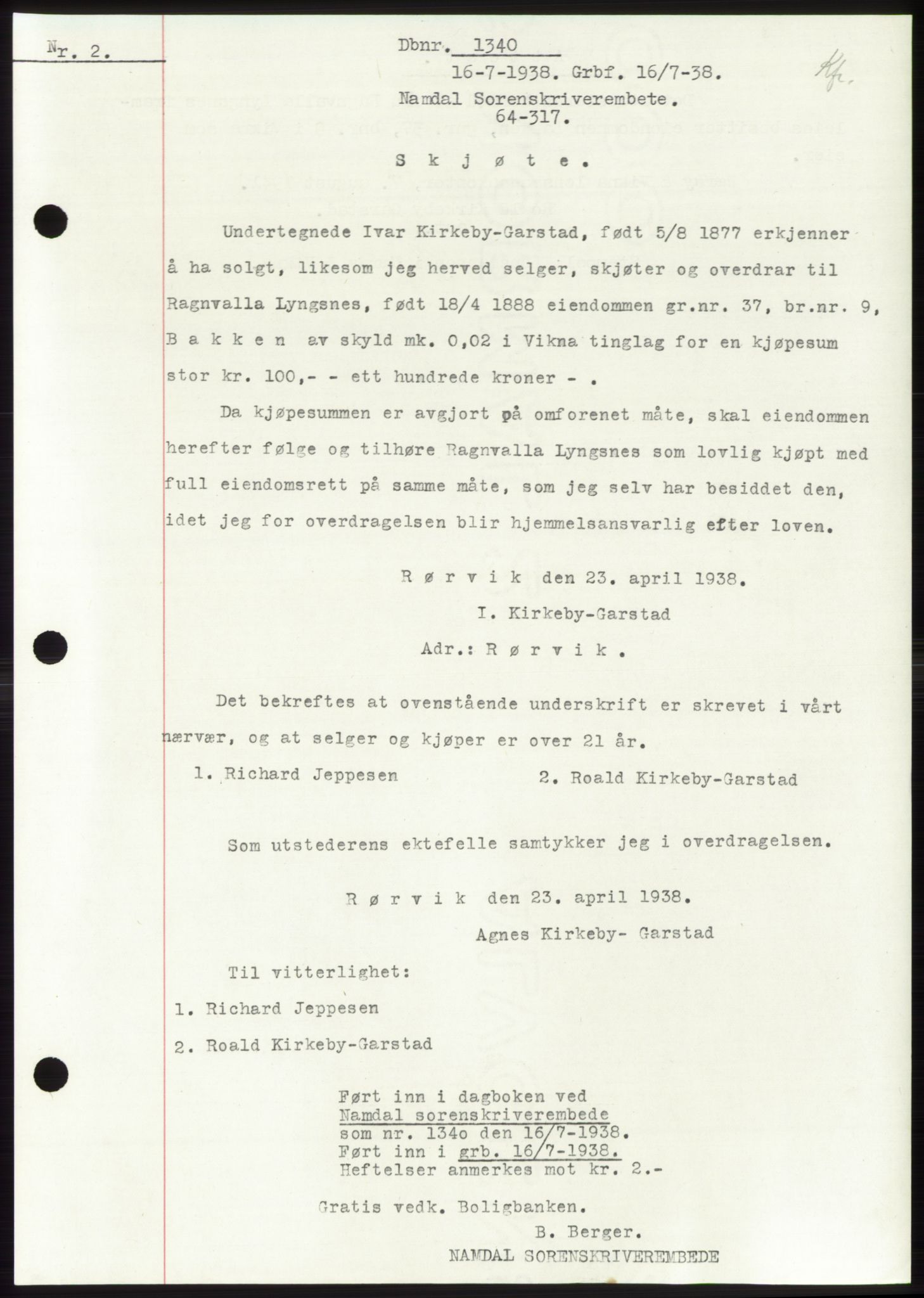Namdal sorenskriveri, SAT/A-4133/1/2/2C: Pantebok nr. -, 1937-1939, Tingl.dato: 16.07.1938