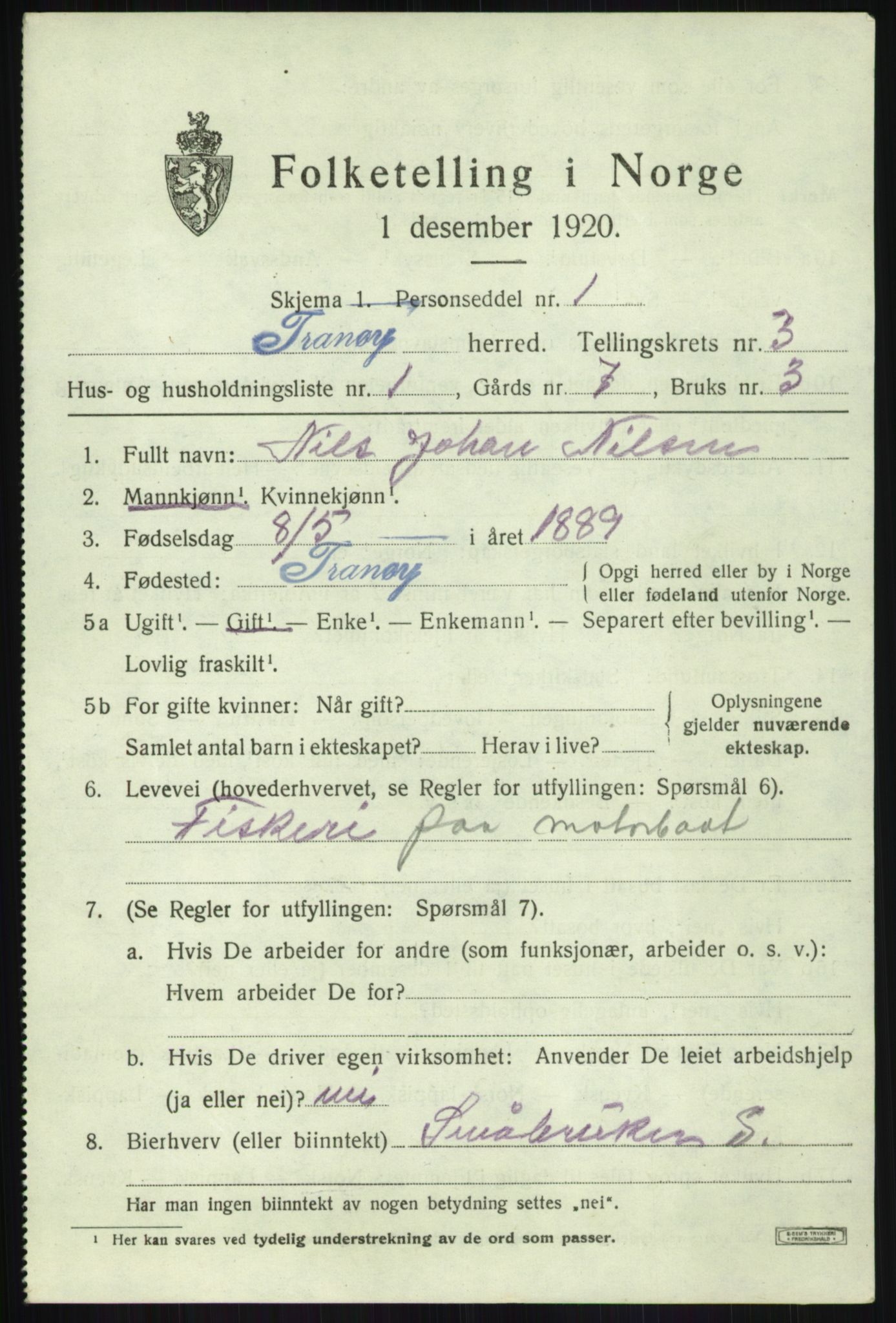 SATØ, Folketelling 1920 for 1927 Tranøy herred, 1920, s. 1565