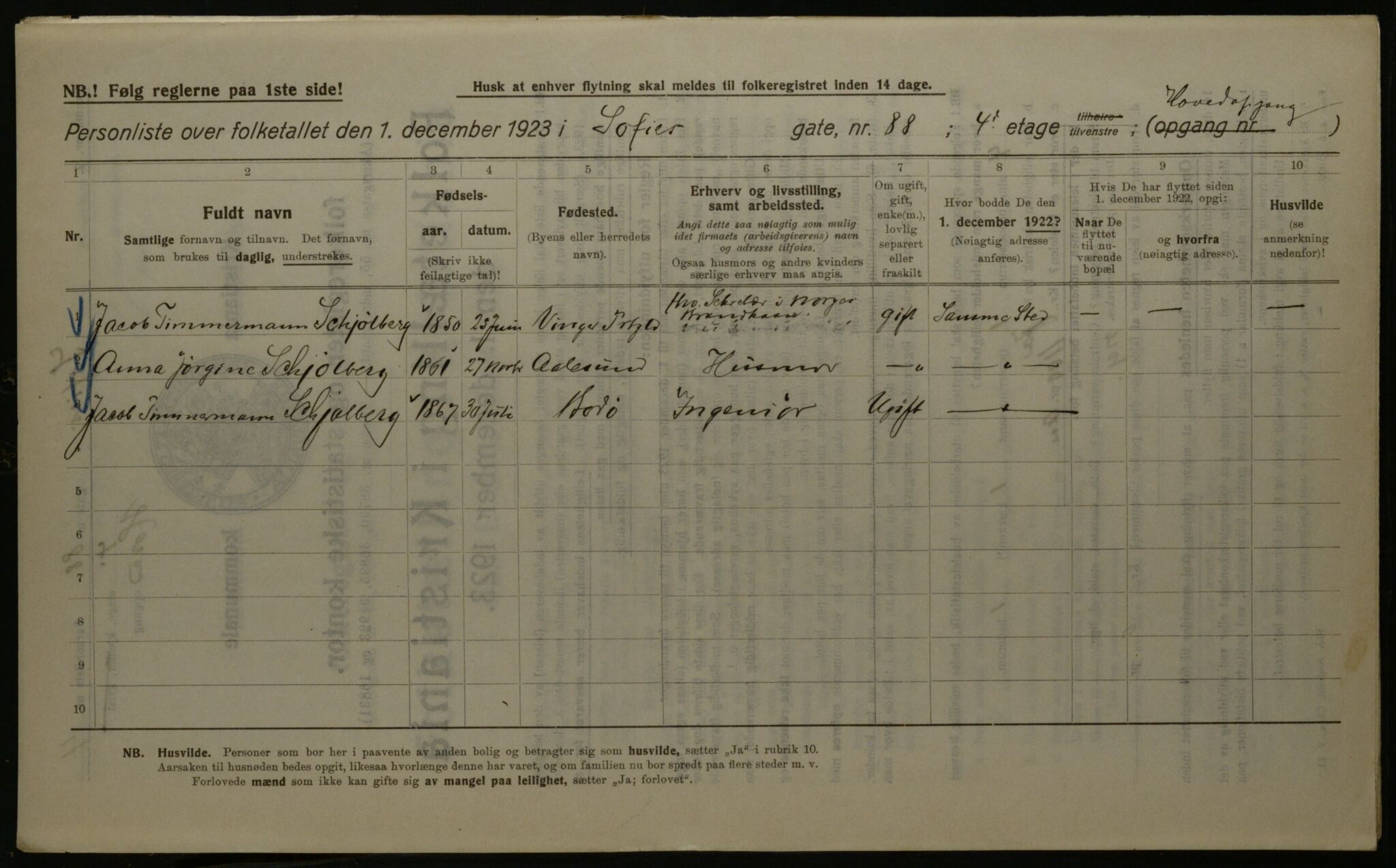 OBA, Kommunal folketelling 1.12.1923 for Kristiania, 1923, s. 109457