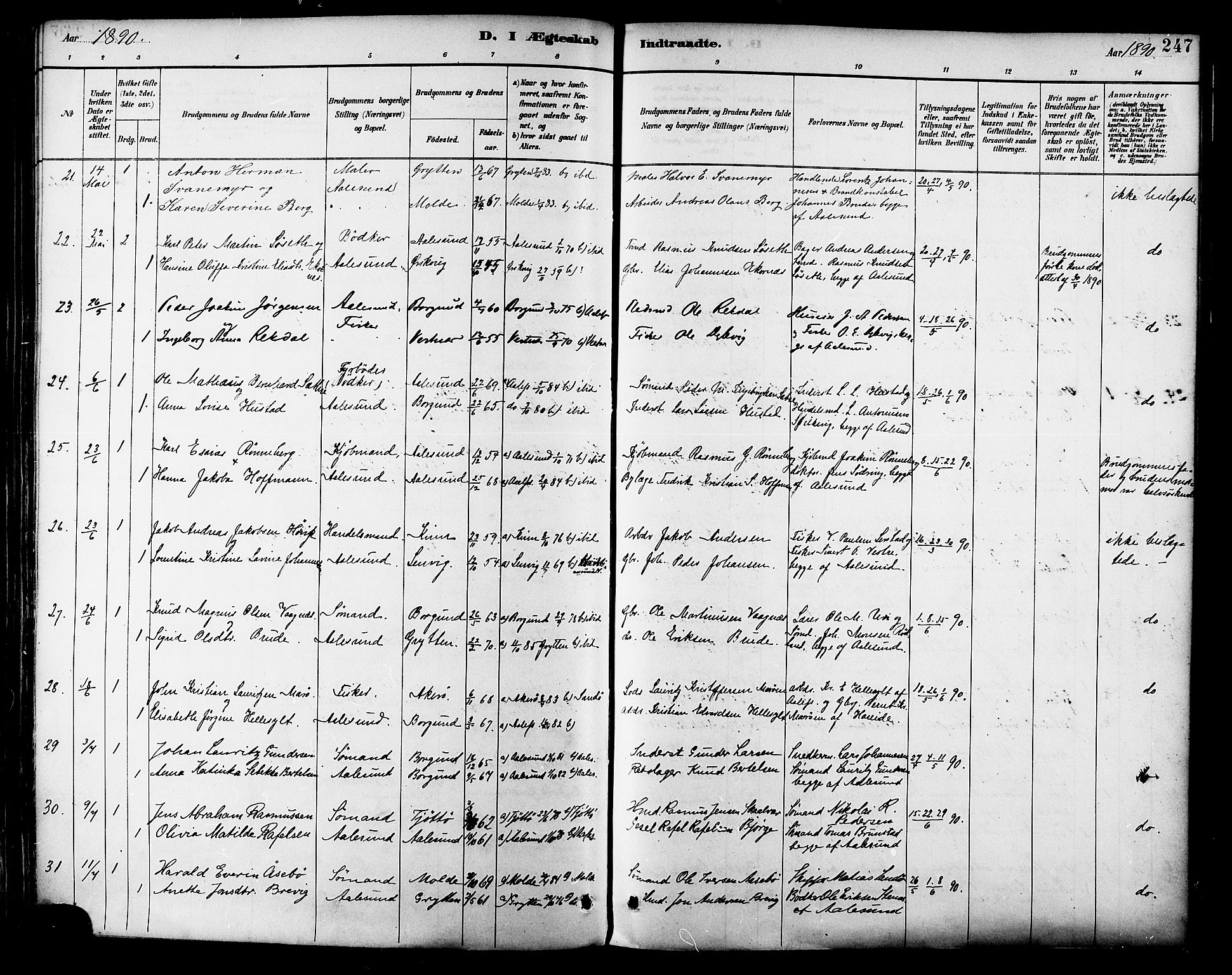 Ministerialprotokoller, klokkerbøker og fødselsregistre - Møre og Romsdal, AV/SAT-A-1454/529/L0455: Ministerialbok nr. 529A05, 1885-1893, s. 247