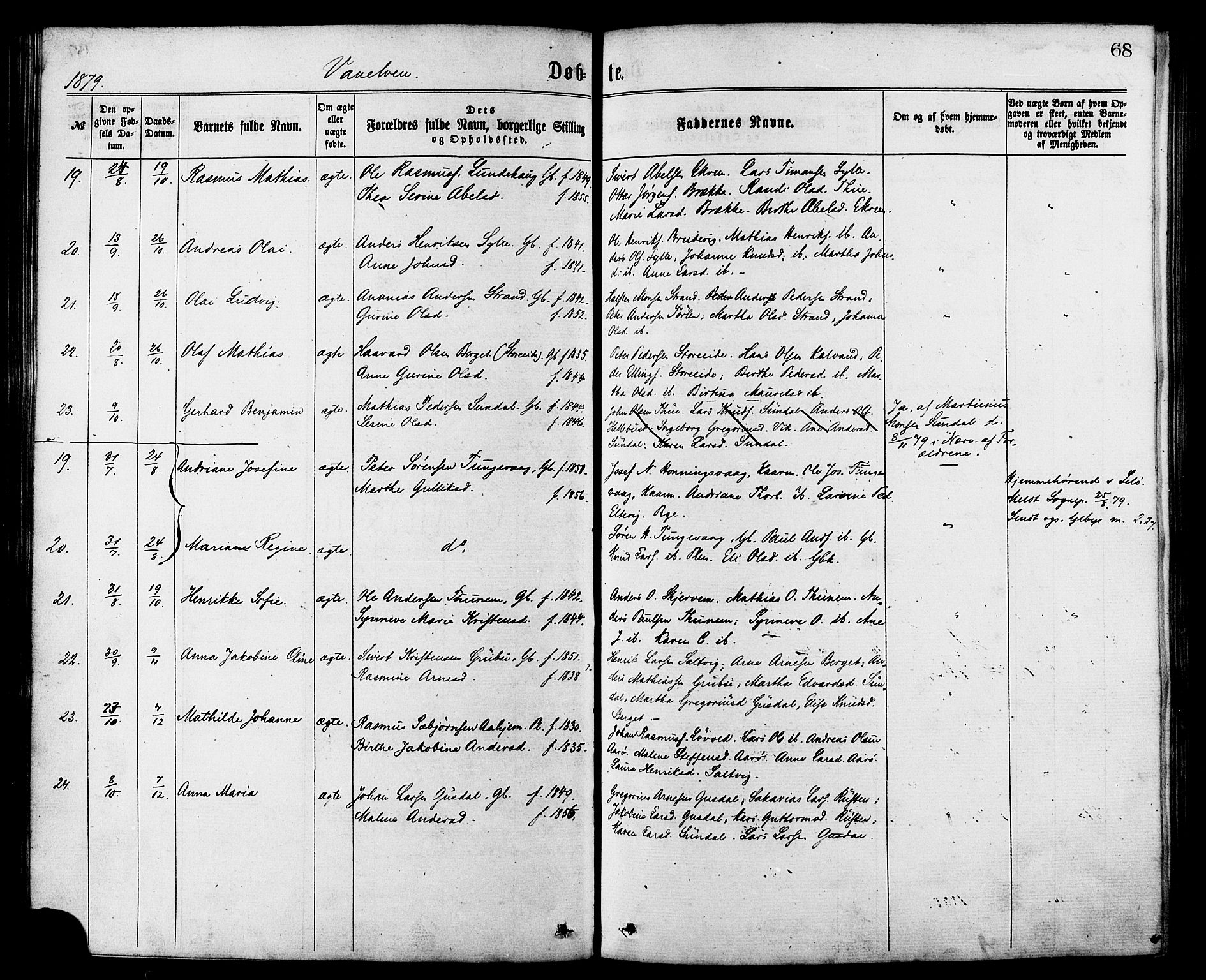 Ministerialprotokoller, klokkerbøker og fødselsregistre - Møre og Romsdal, AV/SAT-A-1454/501/L0007: Ministerialbok nr. 501A07, 1868-1884, s. 68