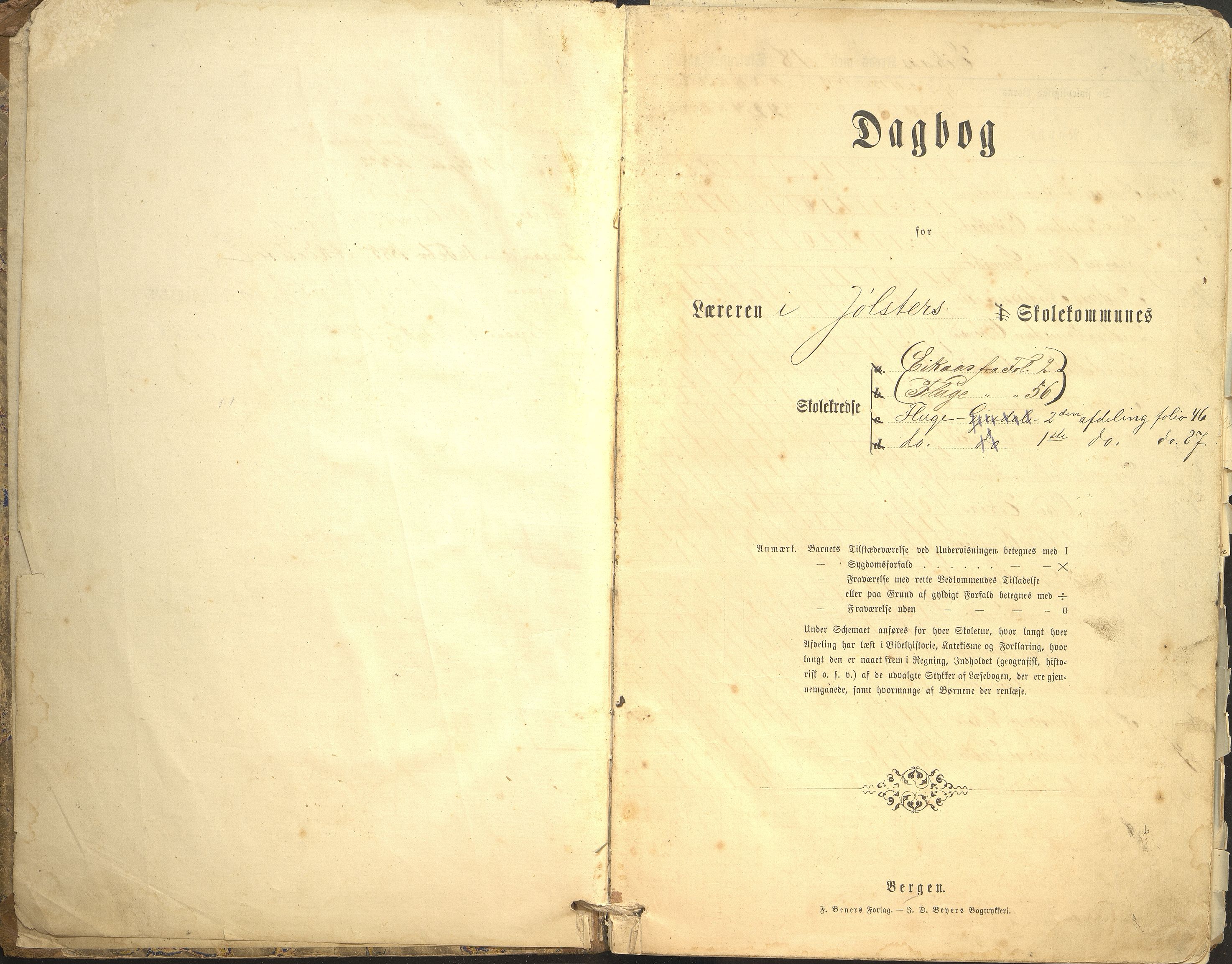 Jølster kommune. Eikås skule, VLFK/K-14310.520.02/543/L0001: dagbok Eikås skule og Fluge skule (Gjesdal), 1877-1898