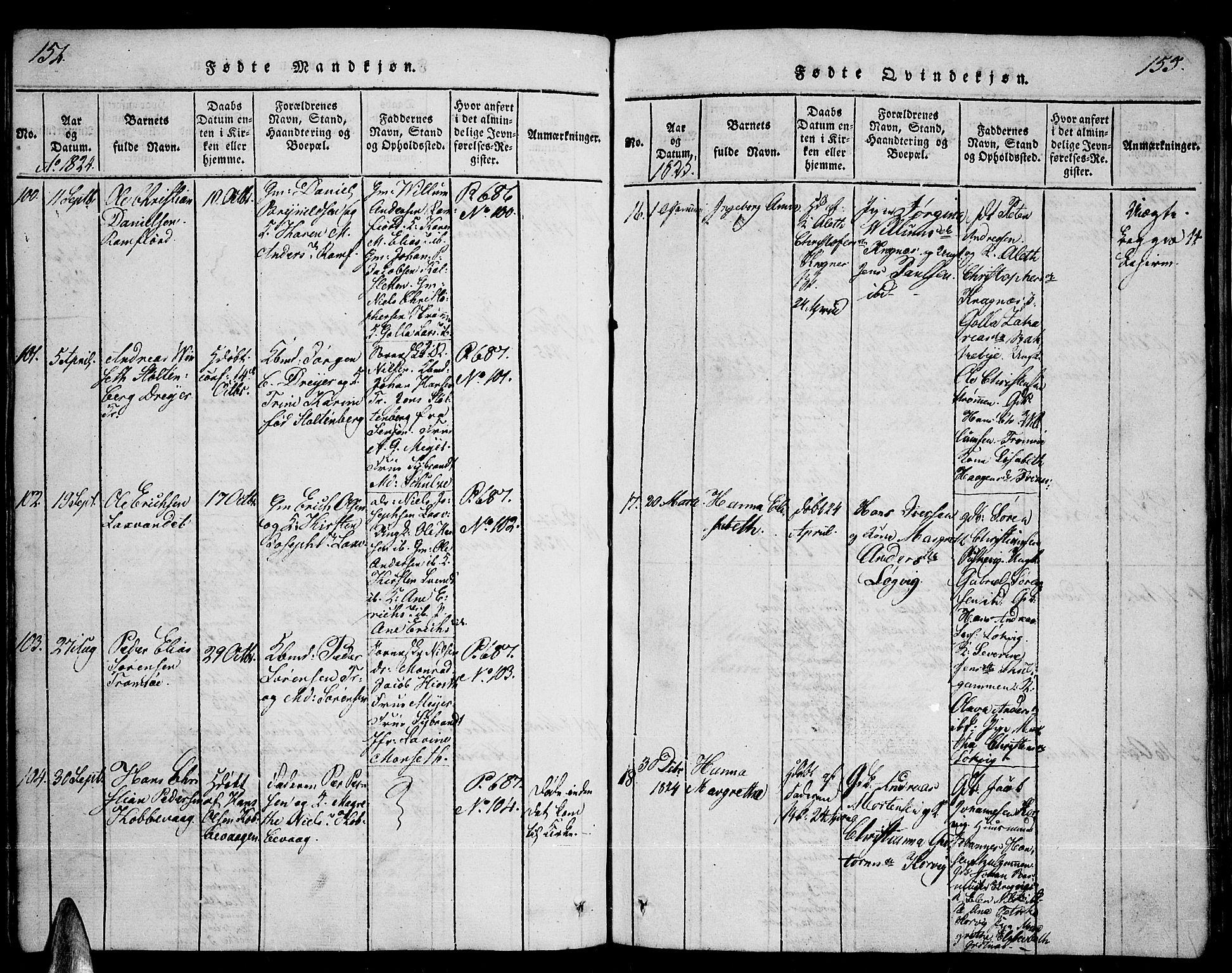 Tromsø sokneprestkontor/stiftsprosti/domprosti, SATØ/S-1343/G/Ga/L0007kirke: Ministerialbok nr. 7, 1821-1828, s. 154-155