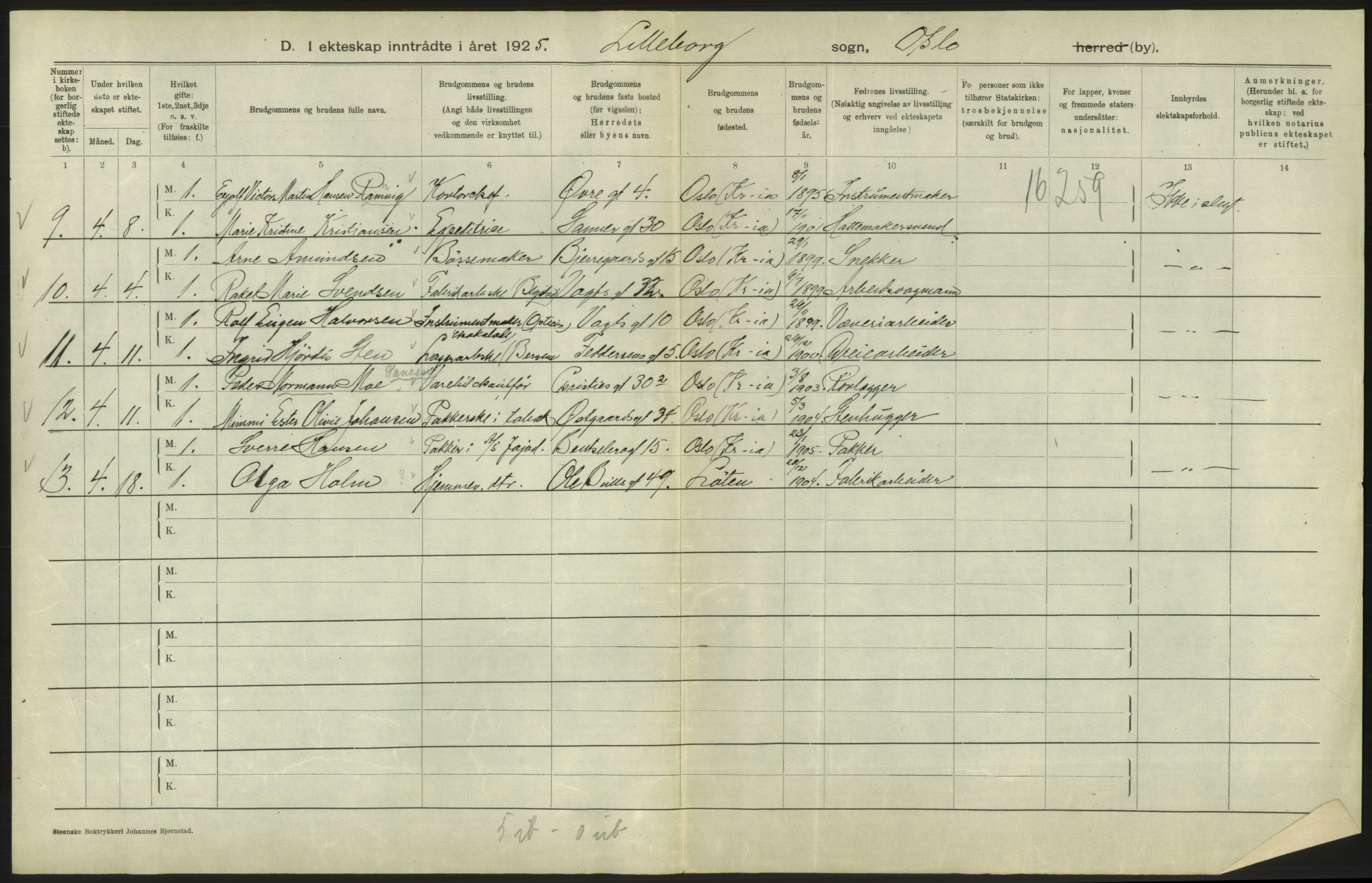 Statistisk sentralbyrå, Sosiodemografiske emner, Befolkning, AV/RA-S-2228/D/Df/Dfc/Dfce/L0008: Oslo: Gifte, 1925, s. 824