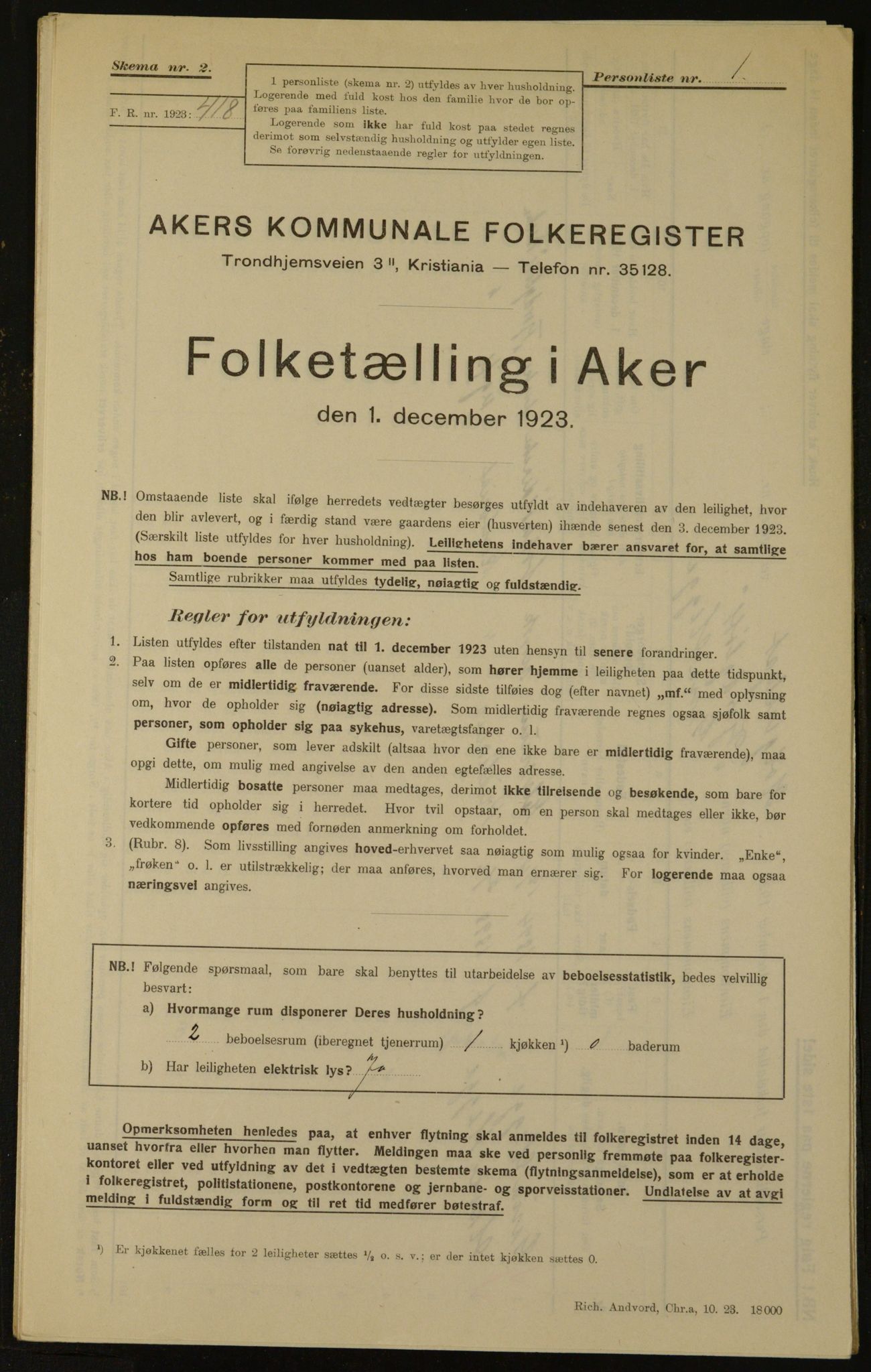 , Kommunal folketelling 1.12.1923 for Aker, 1923, s. 2598