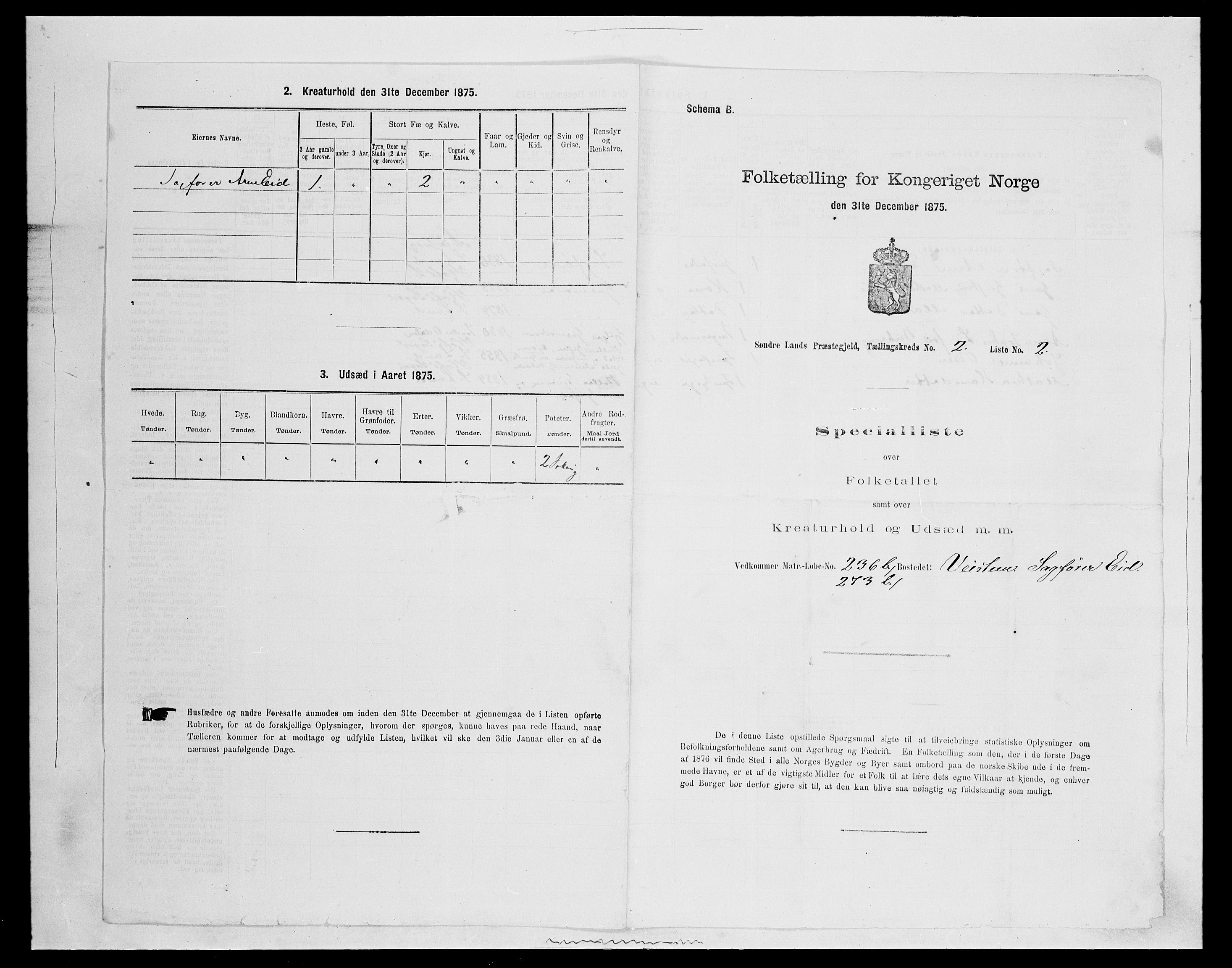 SAH, Folketelling 1875 for 0536P Søndre Land prestegjeld, 1875, s. 253