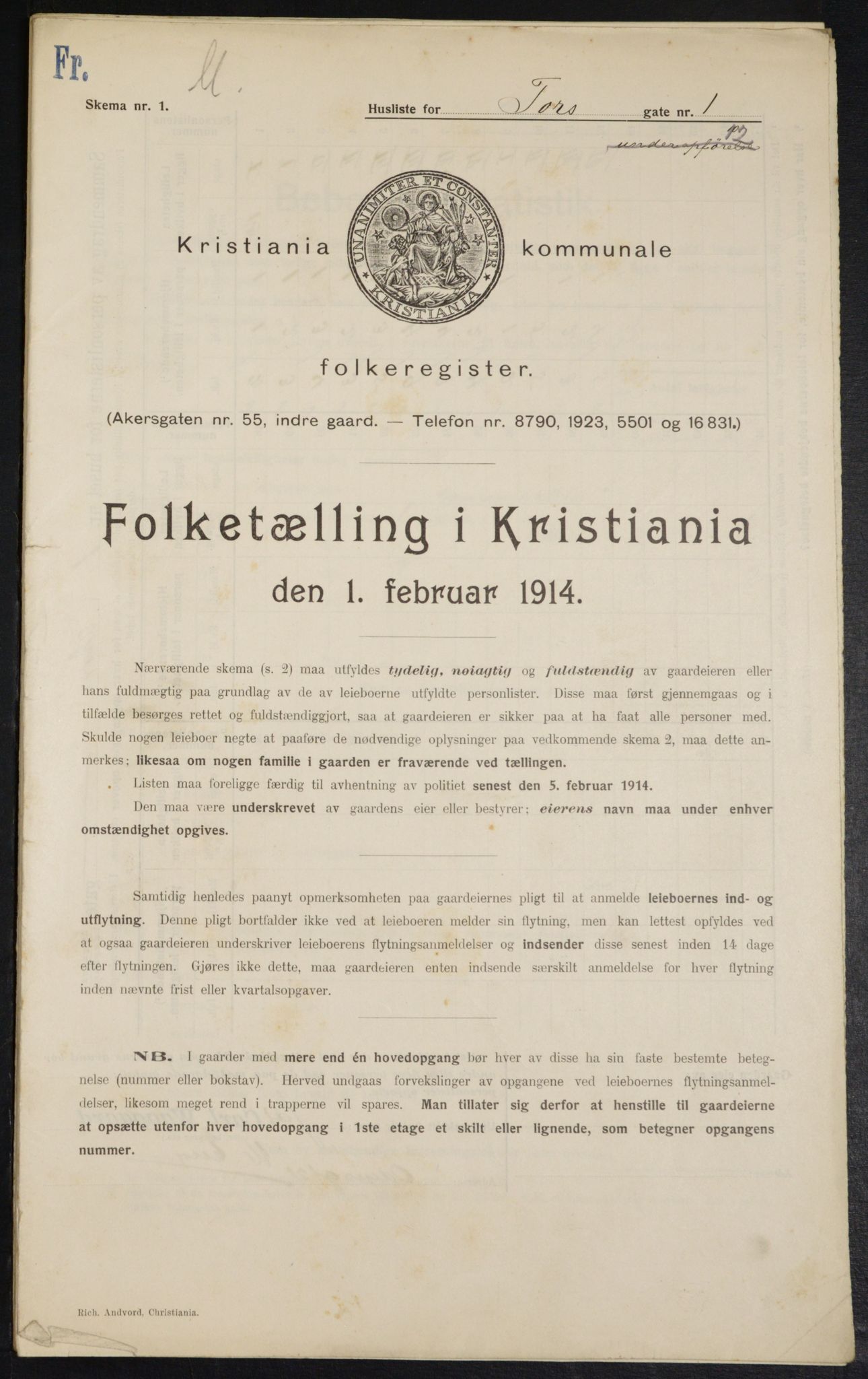 OBA, Kommunal folketelling 1.2.1914 for Kristiania, 1914, s. 115134