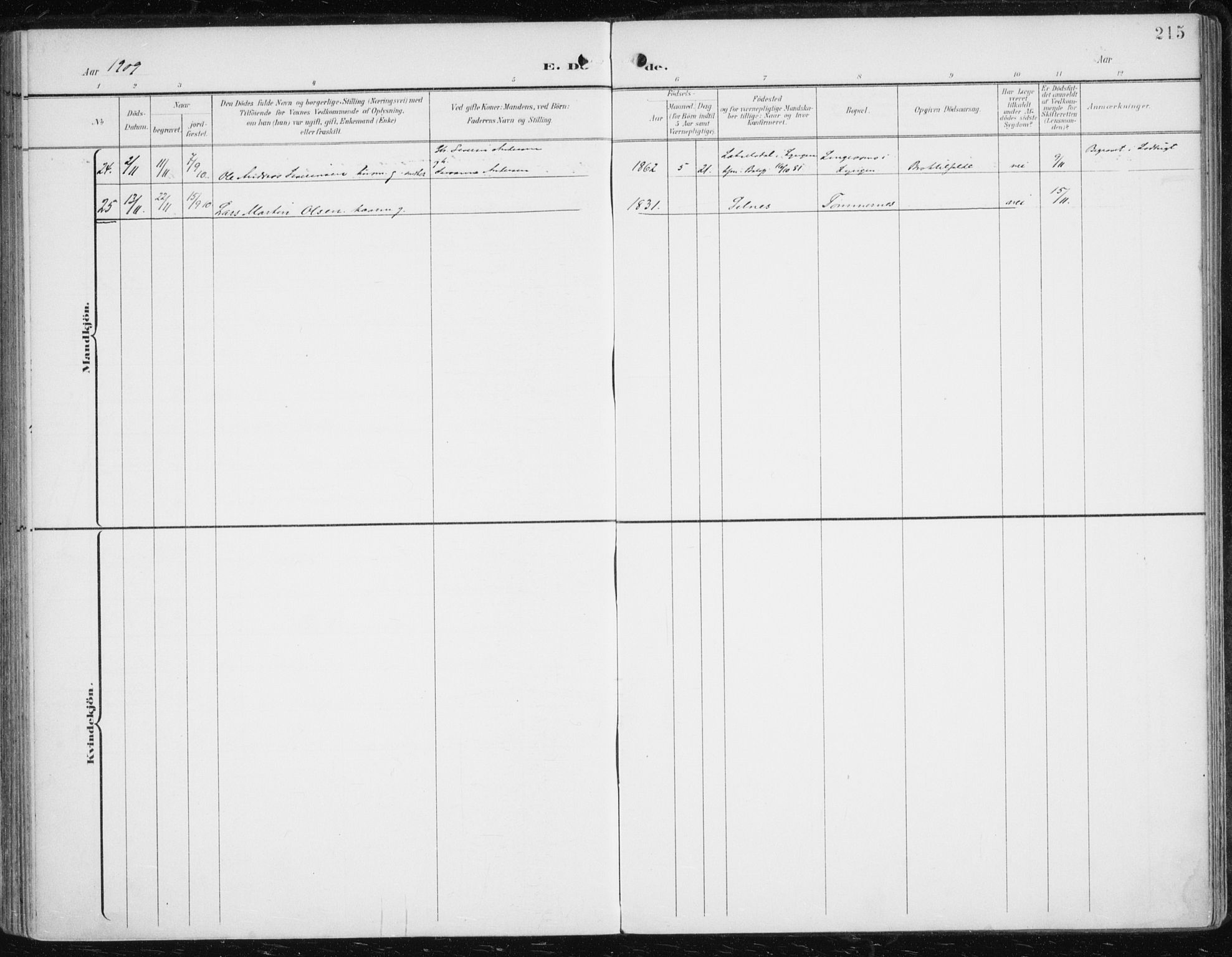 Balsfjord sokneprestembete, AV/SATØ-S-1303/G/Gaa/L0006kirke: Ministerialbok nr. 6, 1897-1909, s. 215