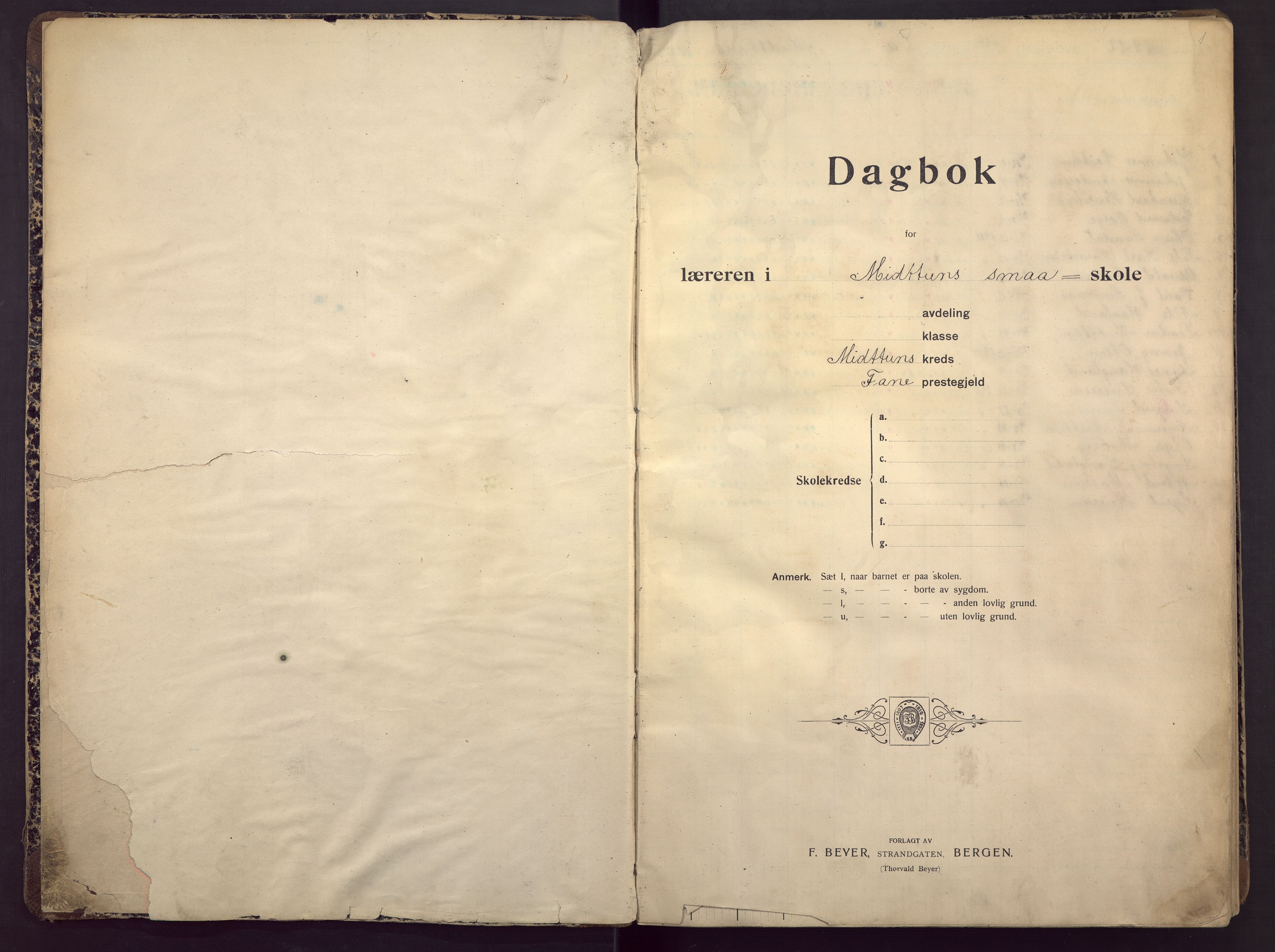 Midtun skole, BBA/A-2399/G/Ga/Gaa/L0006: Klassedagbok , 1912-1931