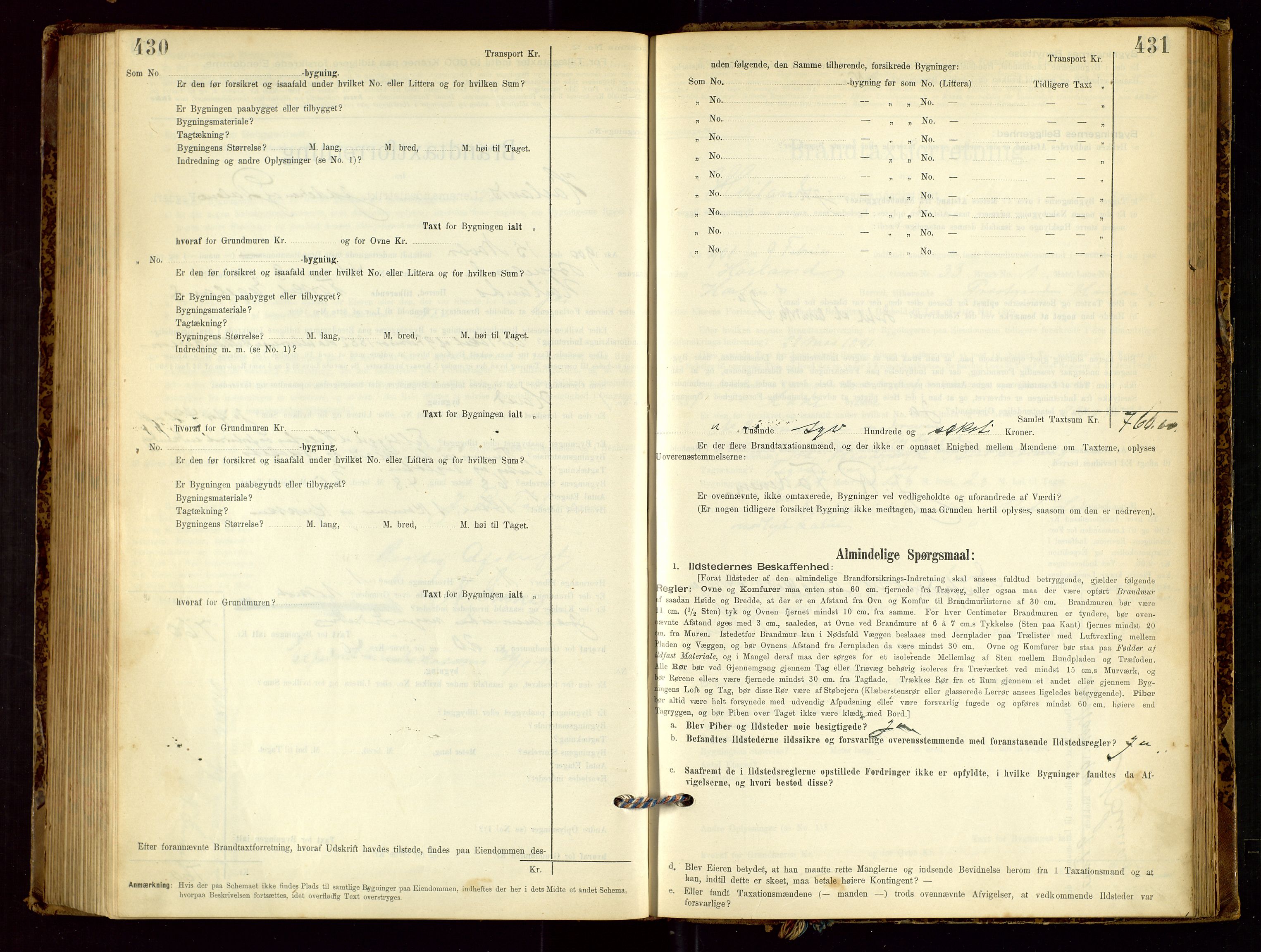 Høyland/Sandnes lensmannskontor, AV/SAST-A-100166/Gob/L0001: "Brandtaxtprotokol", 1890-1913, s. 430-431