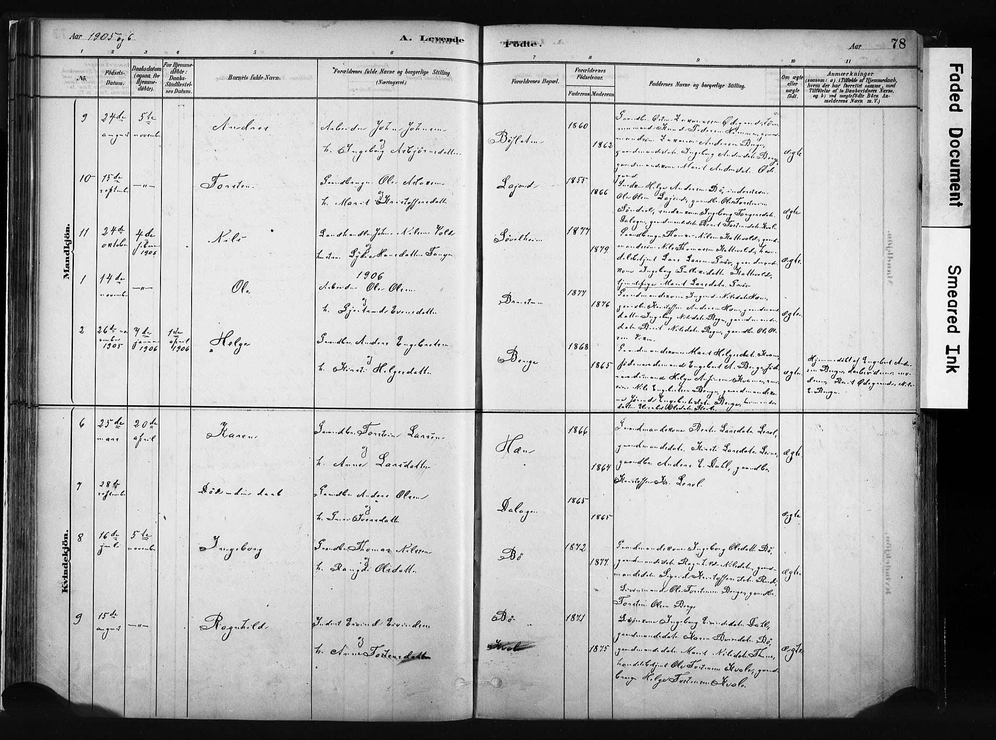 Vang prestekontor, Valdres, AV/SAH-PREST-140/H/Ha/L0008: Ministerialbok nr. 8, 1882-1910, s. 78