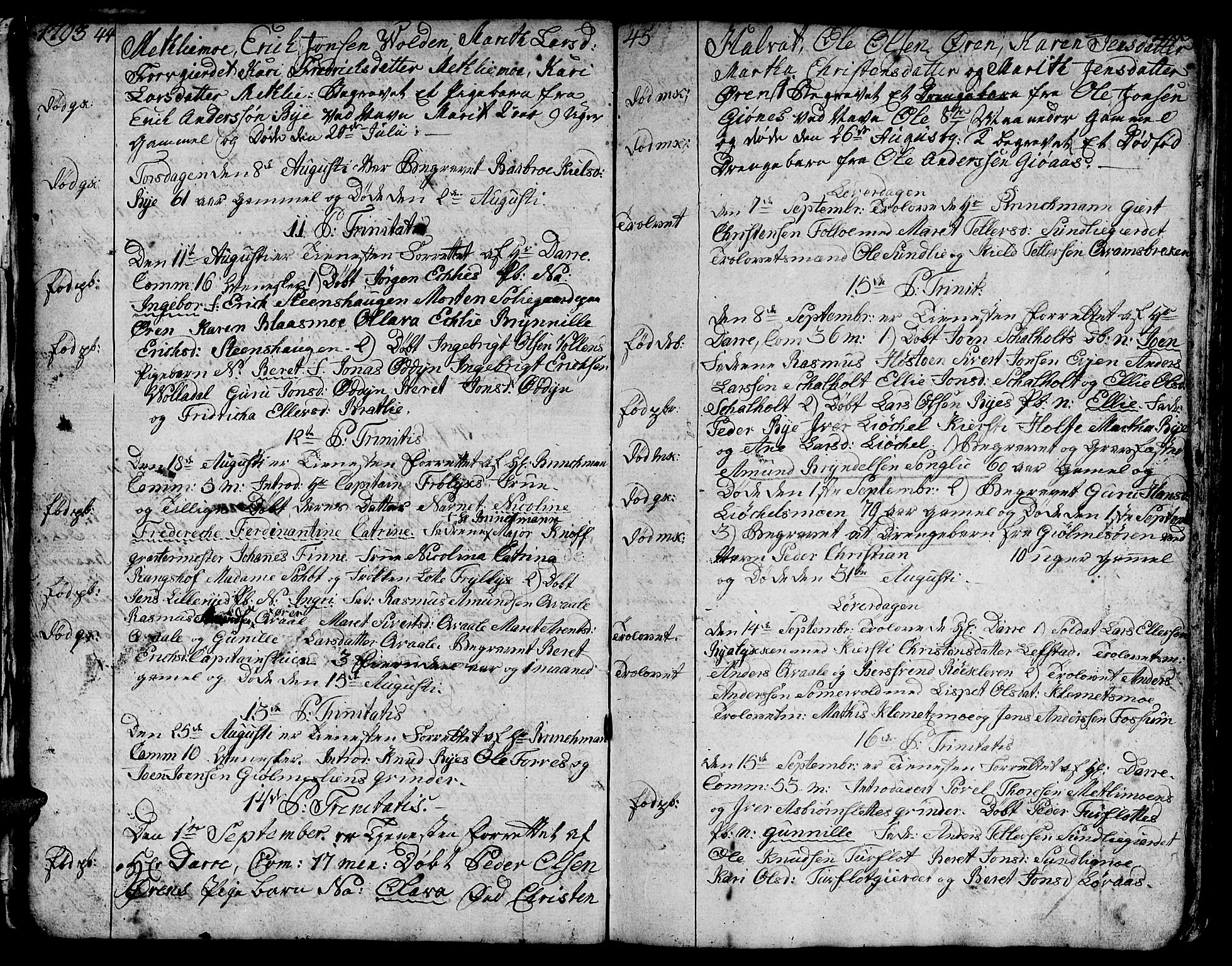 Ministerialprotokoller, klokkerbøker og fødselsregistre - Sør-Trøndelag, SAT/A-1456/668/L0815: Klokkerbok nr. 668C04, 1791-1815, s. 44-45
