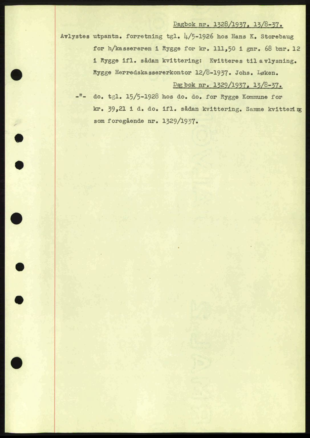 Moss sorenskriveri, SAO/A-10168: Pantebok nr. B3, 1937-1937, Dagboknr: 1328/1937