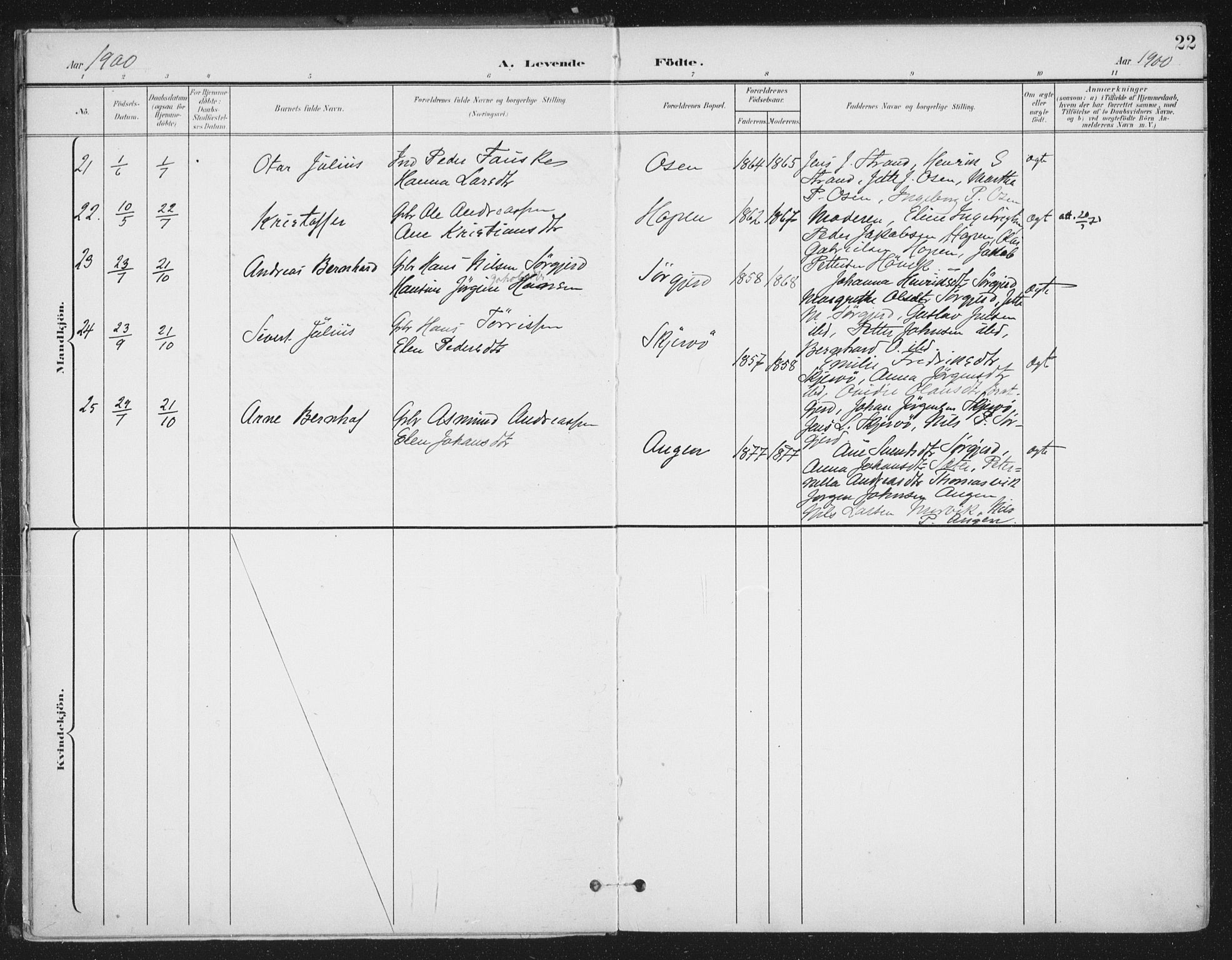 Ministerialprotokoller, klokkerbøker og fødselsregistre - Sør-Trøndelag, SAT/A-1456/658/L0723: Ministerialbok nr. 658A02, 1897-1912, s. 22