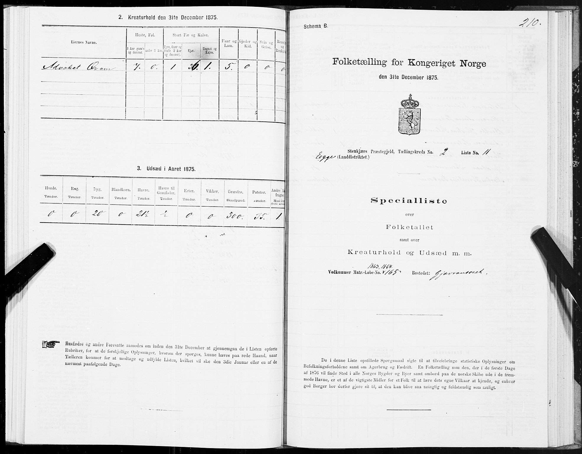 SAT, Folketelling 1875 for 1733L Steinkjer prestegjeld, Egge sokn, 1875, s. 1210