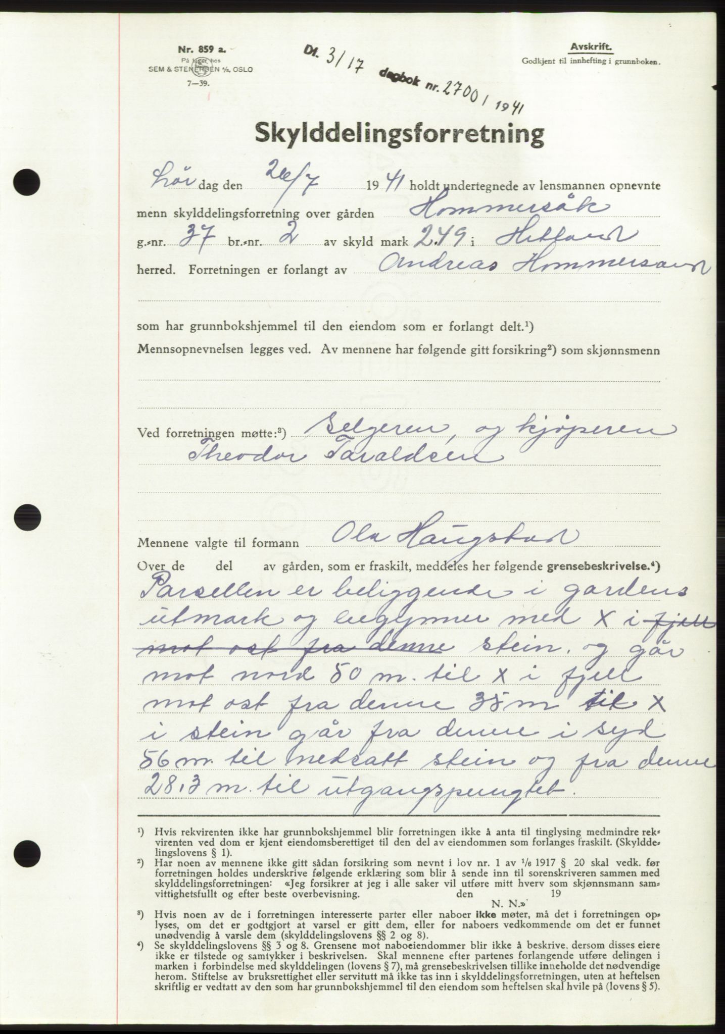 Jæren sorenskriveri, SAST/A-100310/03/G/Gba/L0080: Pantebok, 1941-1941, Dagboknr: 2700/1941