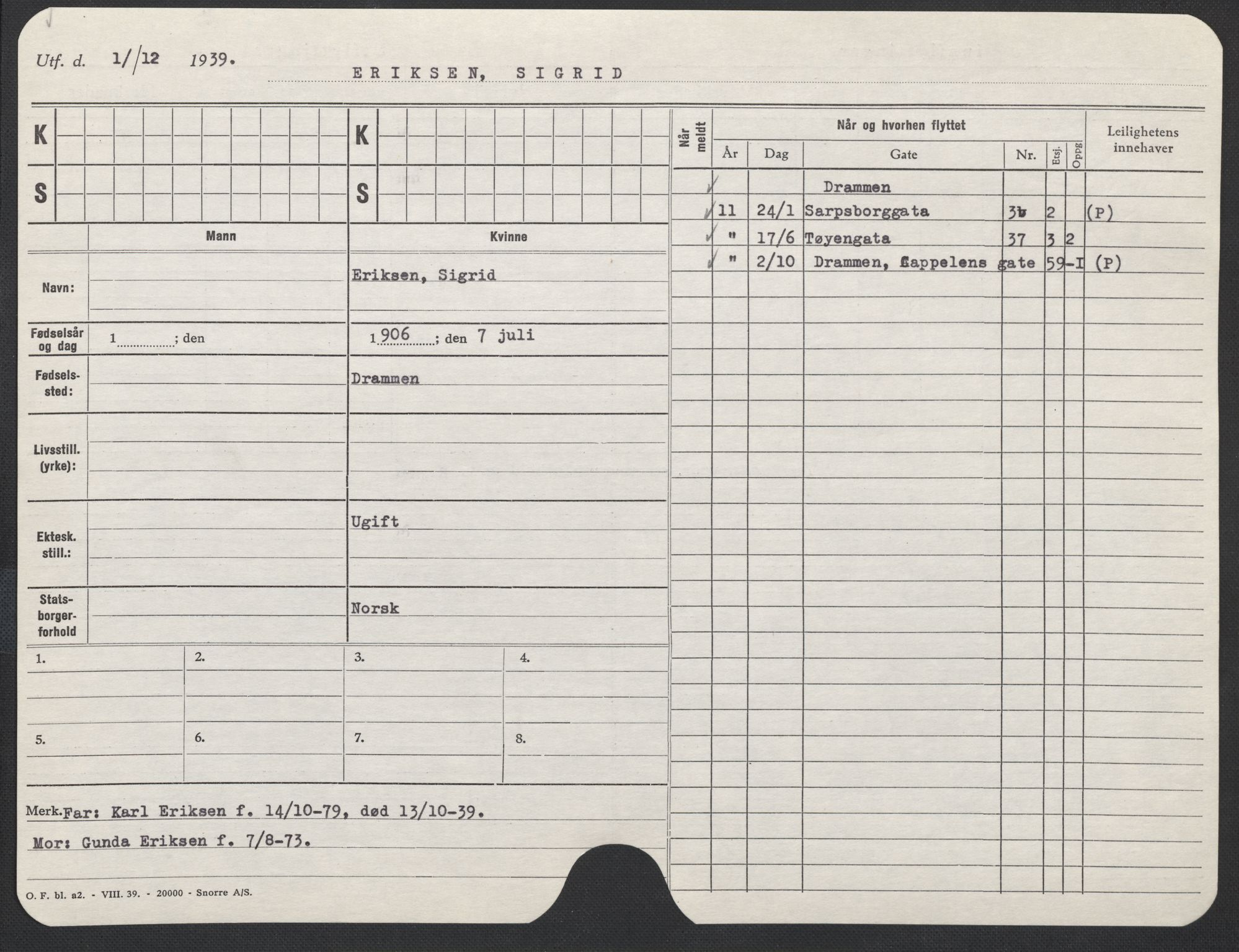 Oslo folkeregister, Registerkort, SAO/A-11715/F/Fa/Fac/L0014: Kvinner, 1906-1914, s. 551a