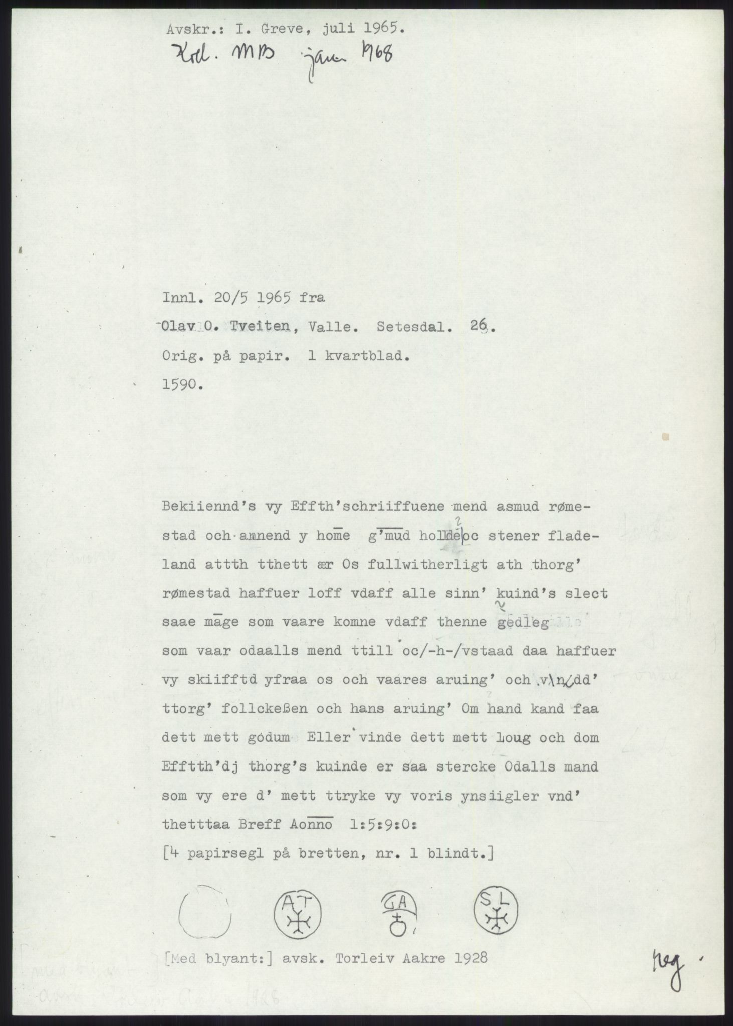 Samlinger til kildeutgivelse, Diplomavskriftsamlingen, AV/RA-EA-4053/H/Ha, s. 61