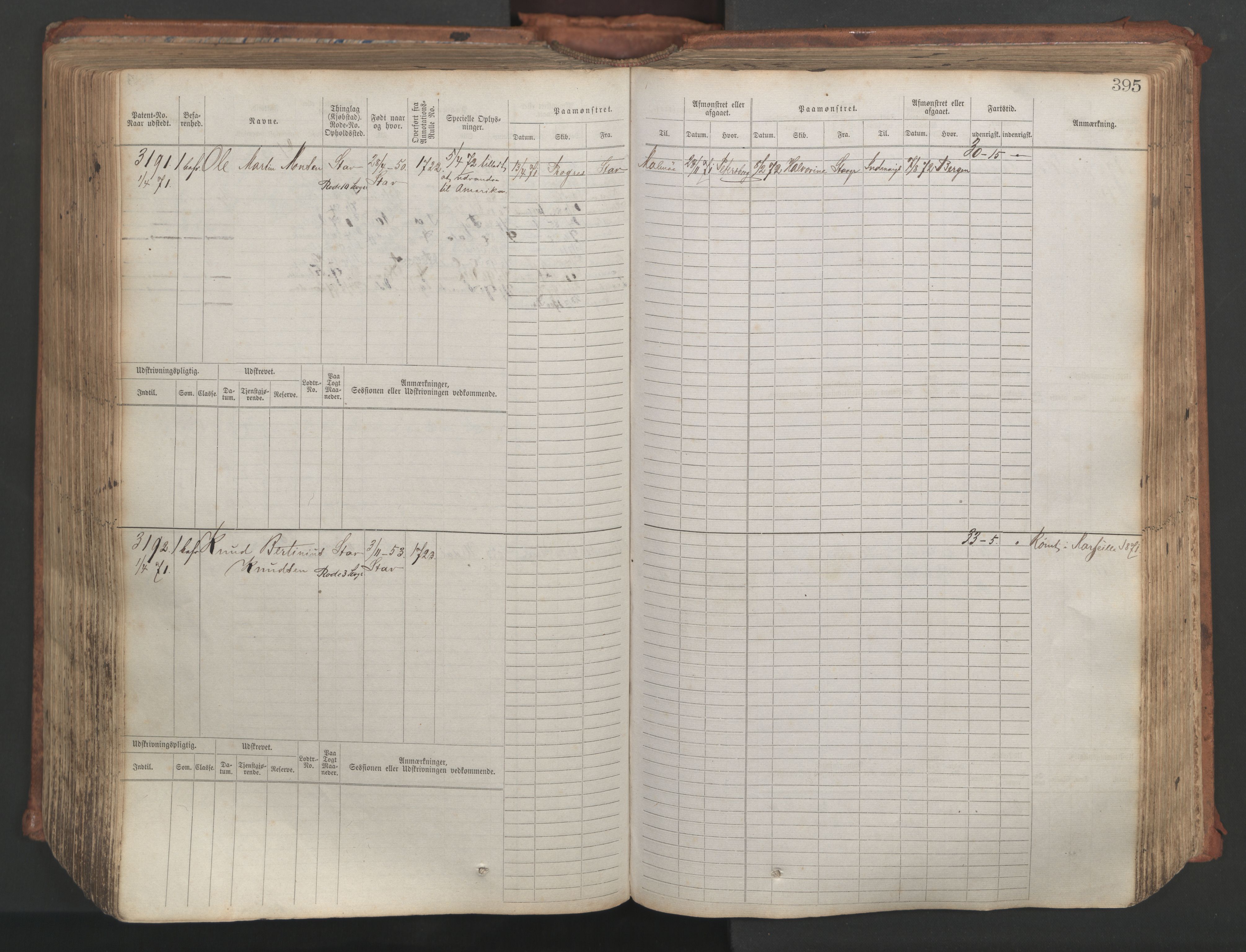 Stavanger sjømannskontor, AV/SAST-A-102006/F/Fb/Fbb/L0007: Sjøfartshovedrulle, patentnr. 2403-3604, 1869-1880, s. 442